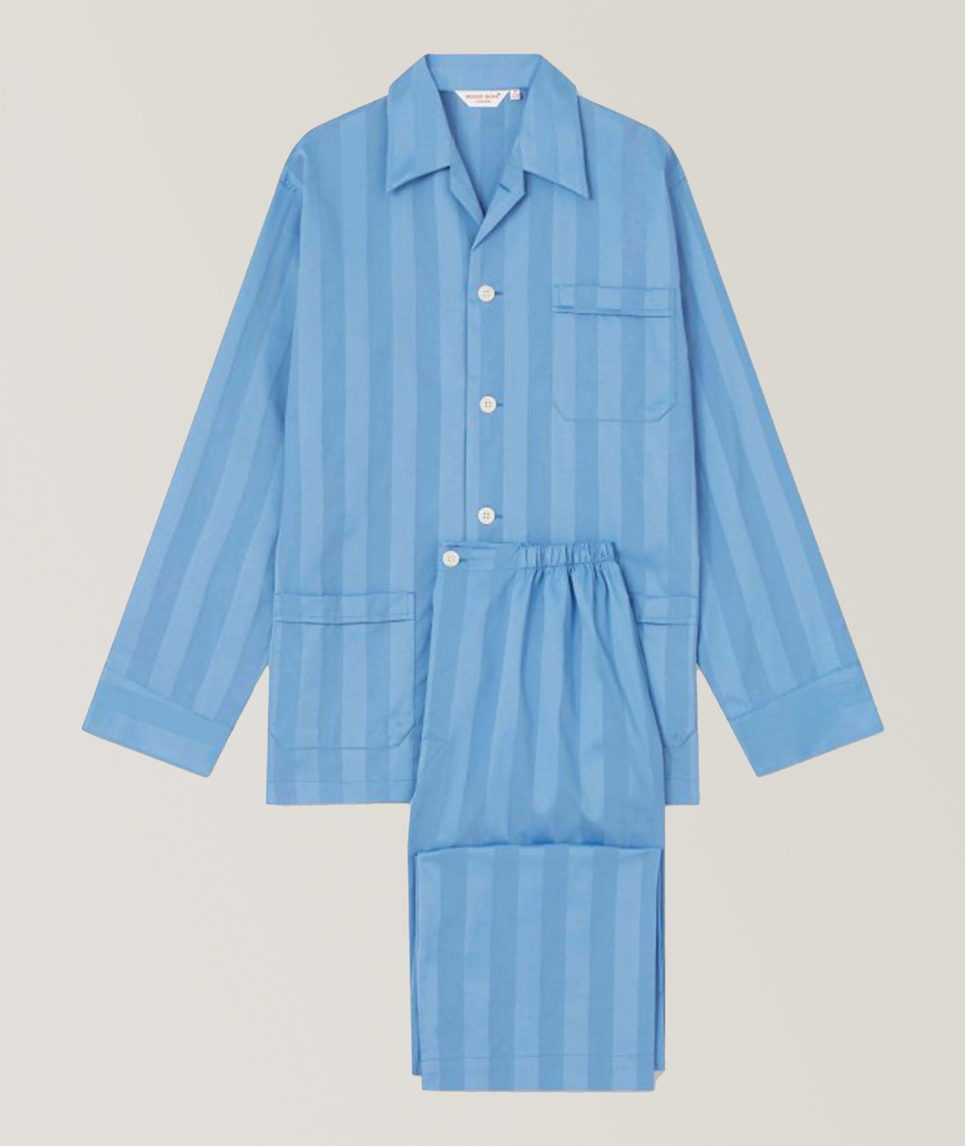 Derek Rose Lingfield Cotton Pyjamas in Blue Size 2XL