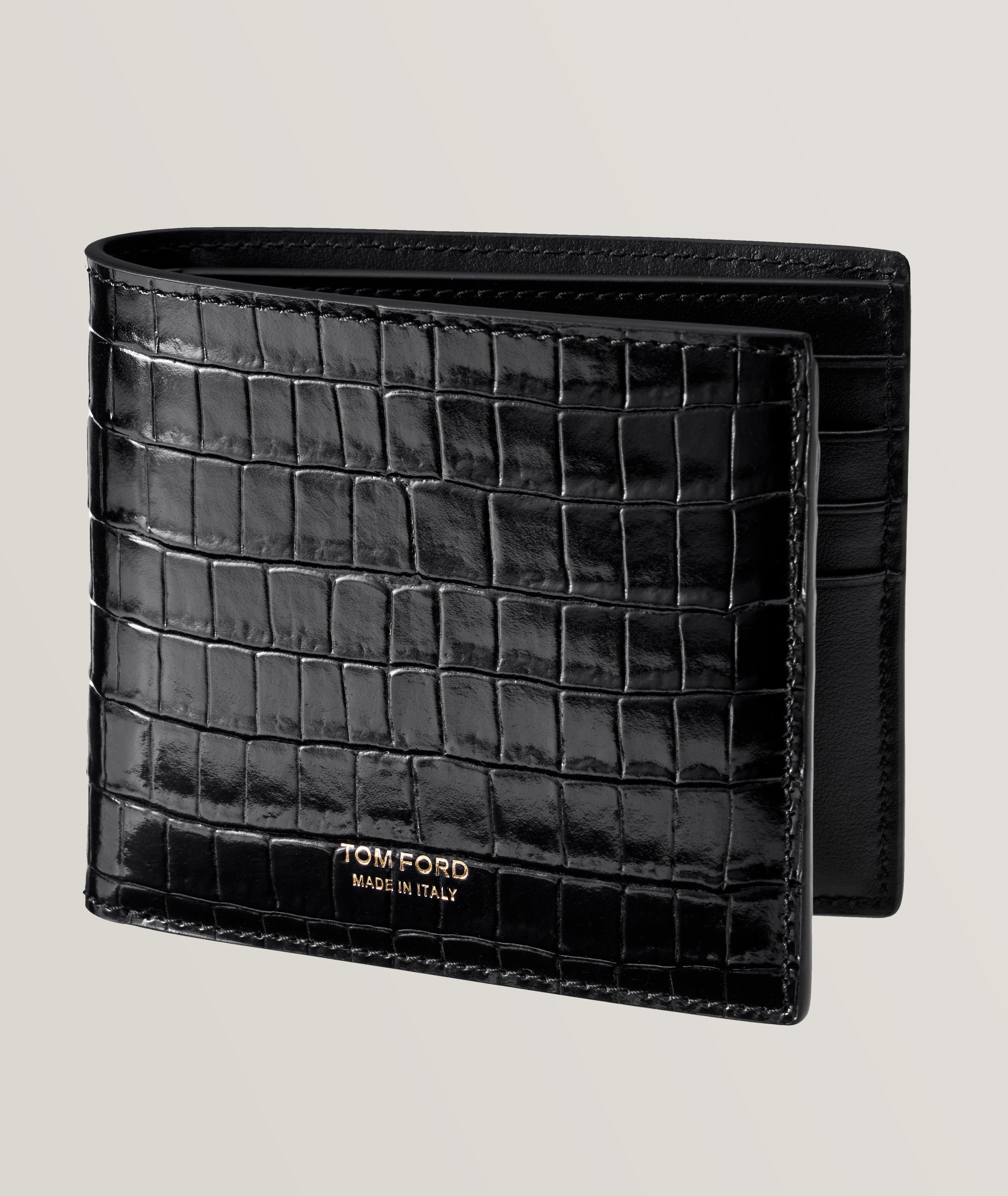 Saint Laurent Crocodile-Embossed Money Clip Wallet - Black for Men