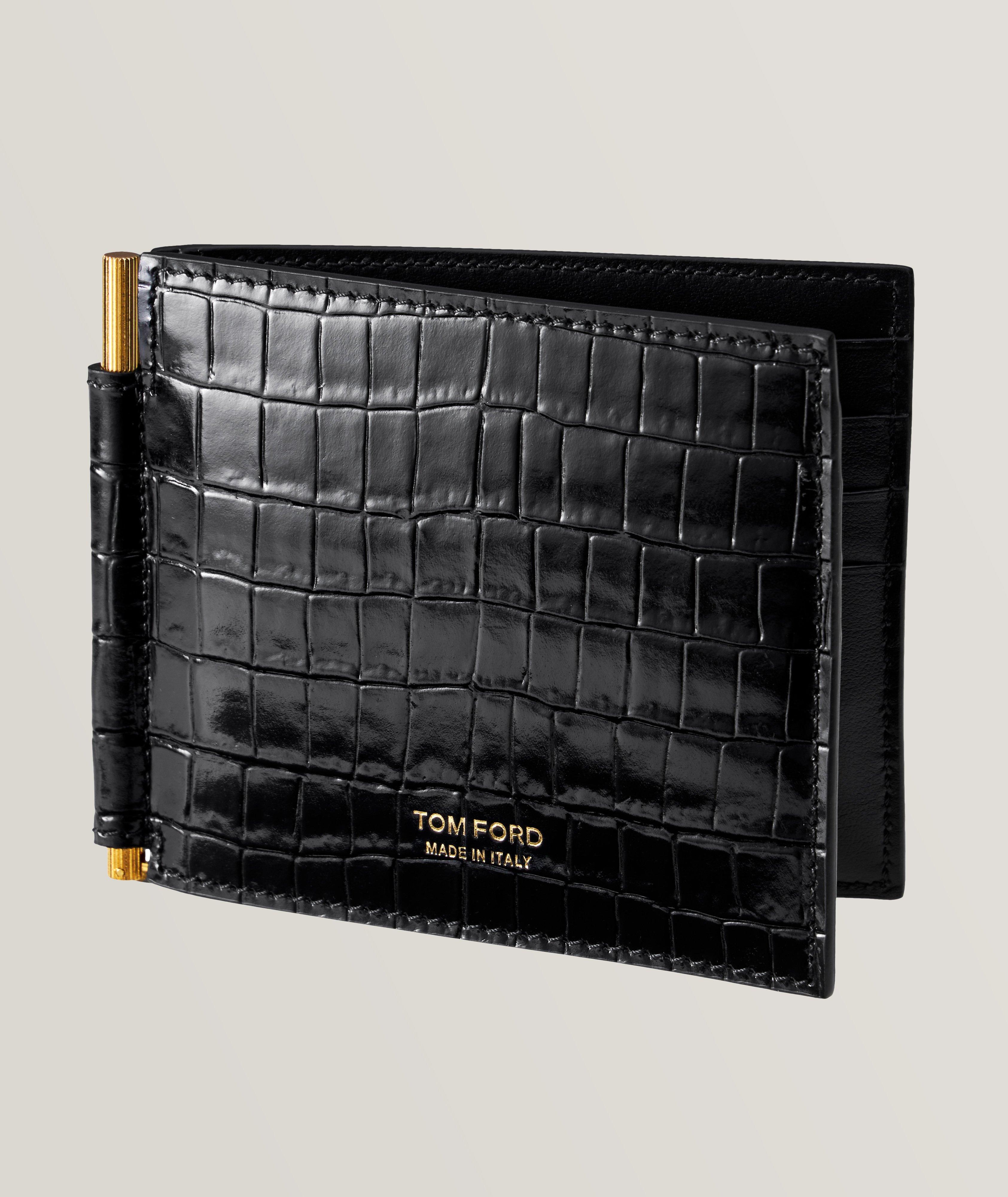 Leather Crocodile Print Money Clip Wallet