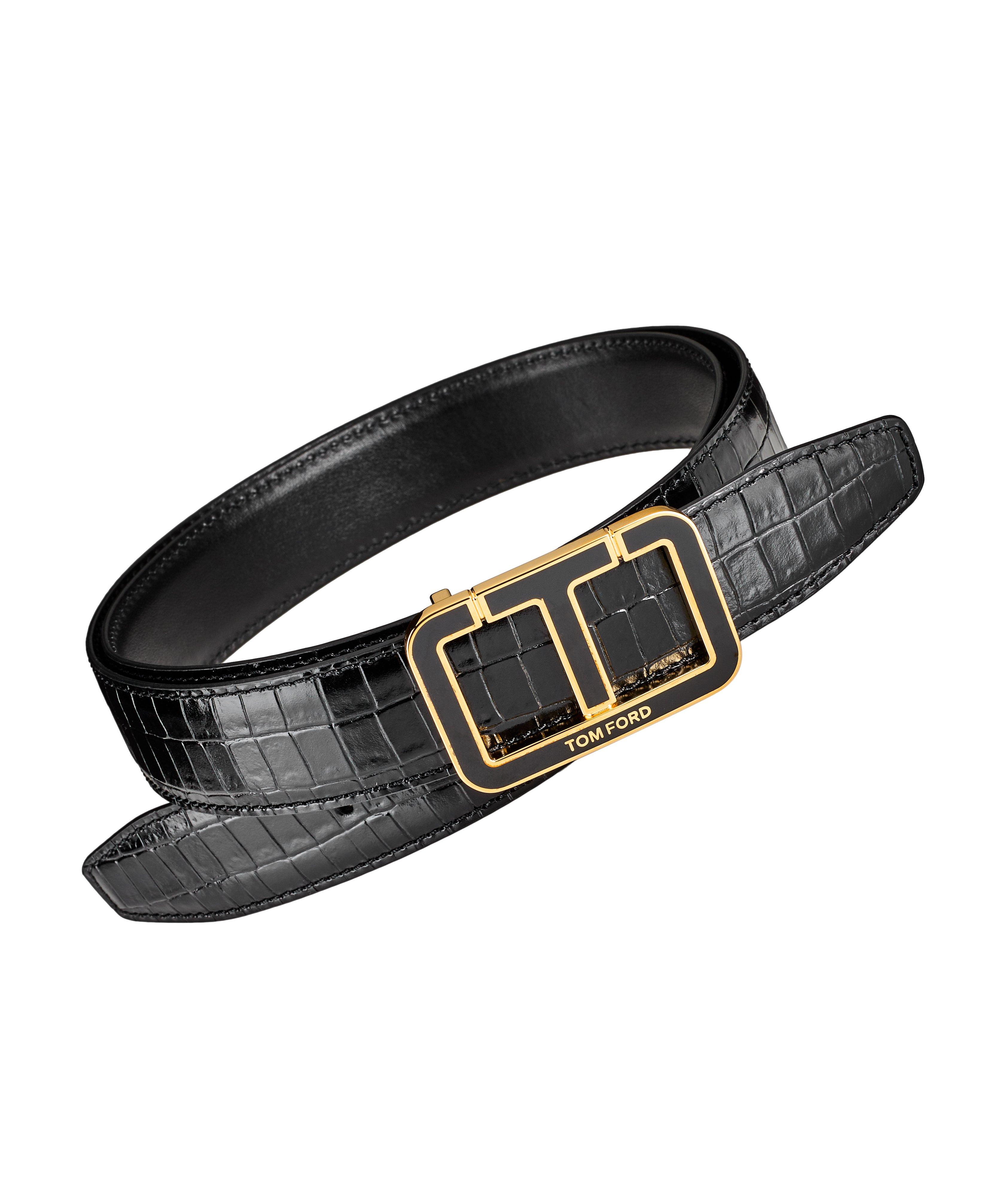 Crocodile Scored T-Buckle Leather Belt image 0