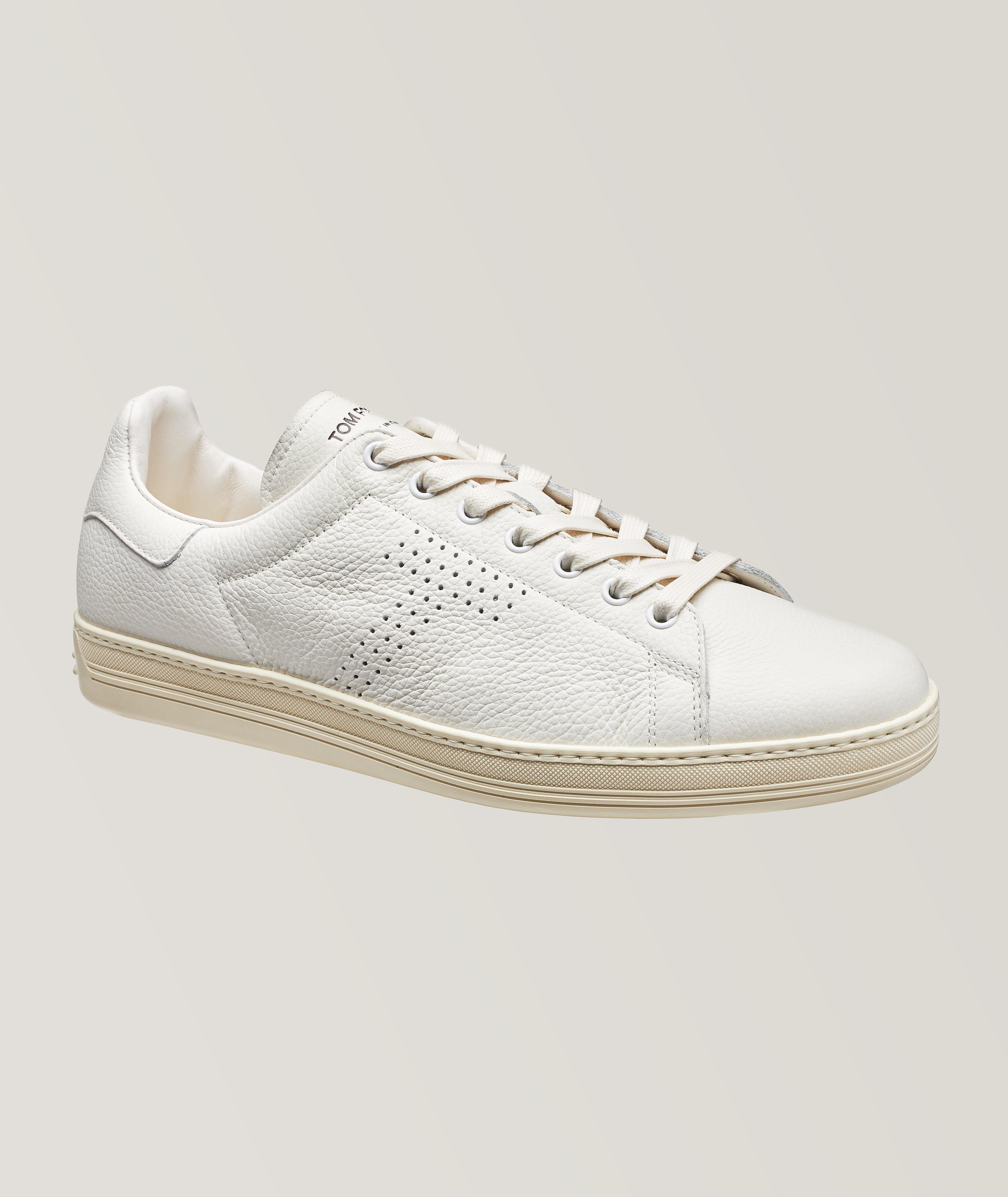 Perforated metallic stretch-knit sneakers