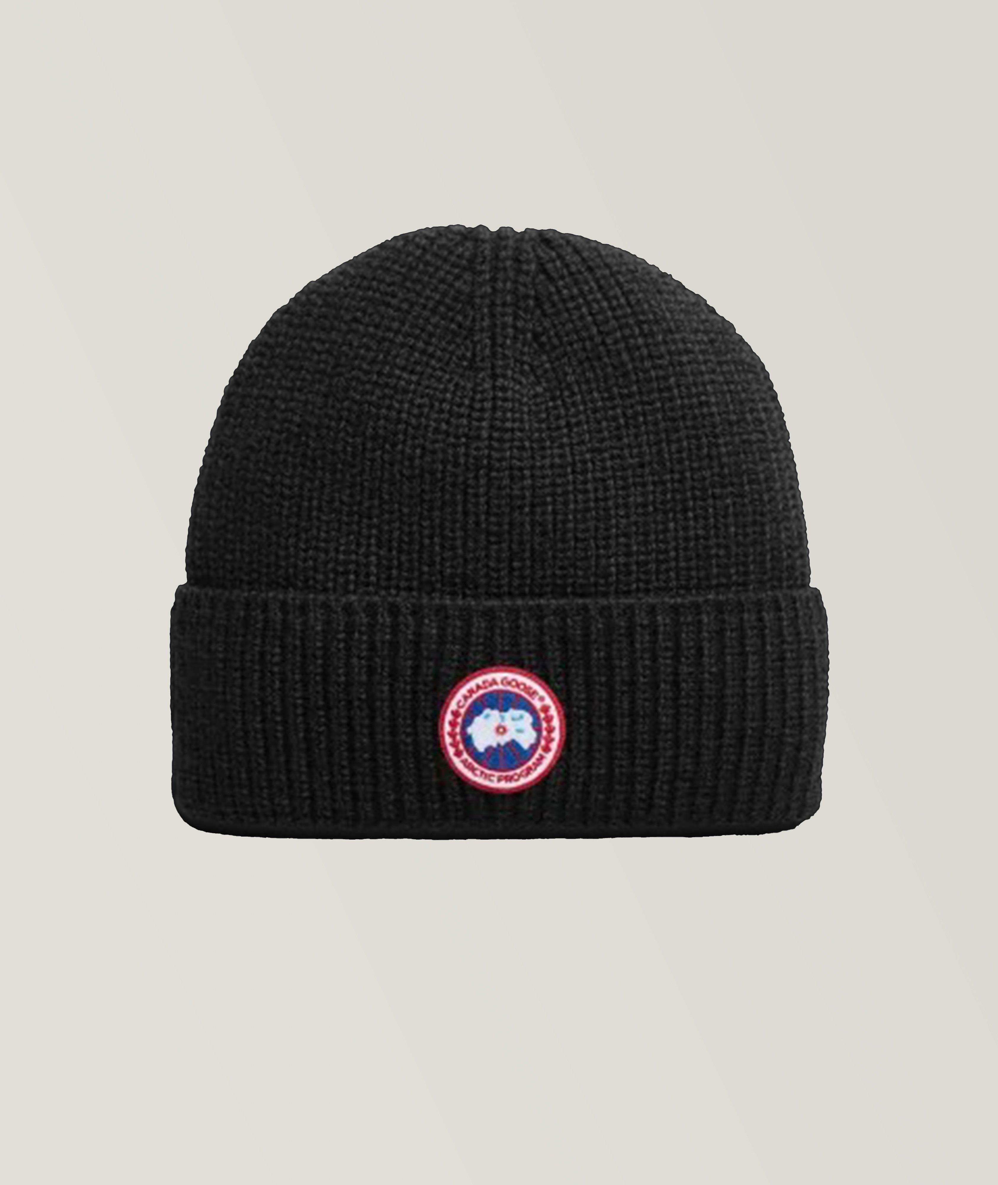 Canada Goose Tuque en tricot côtelé de laine avec écusson de marque