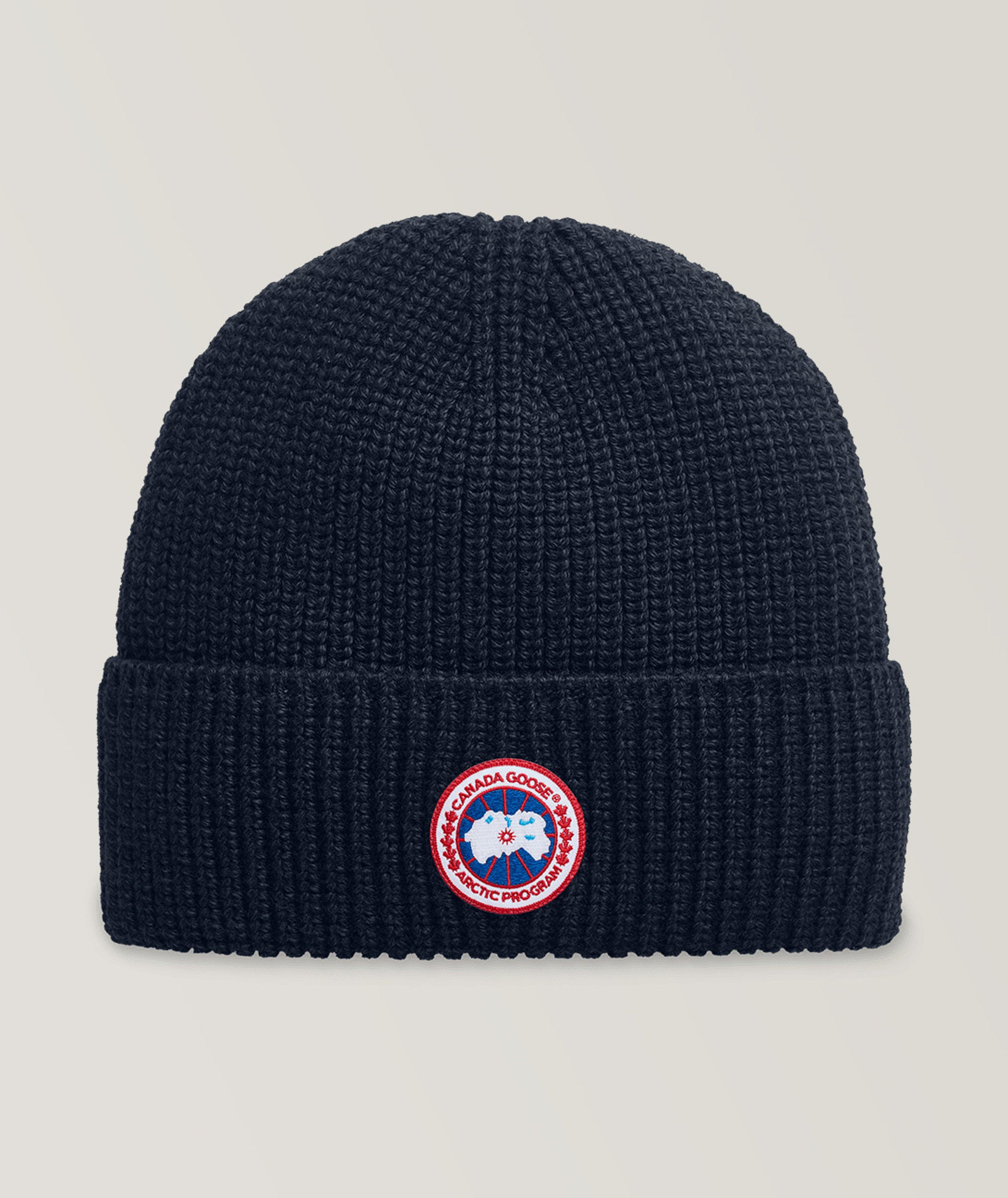 Tuque en tricot côtelé de laine avec écusson de marque image 0