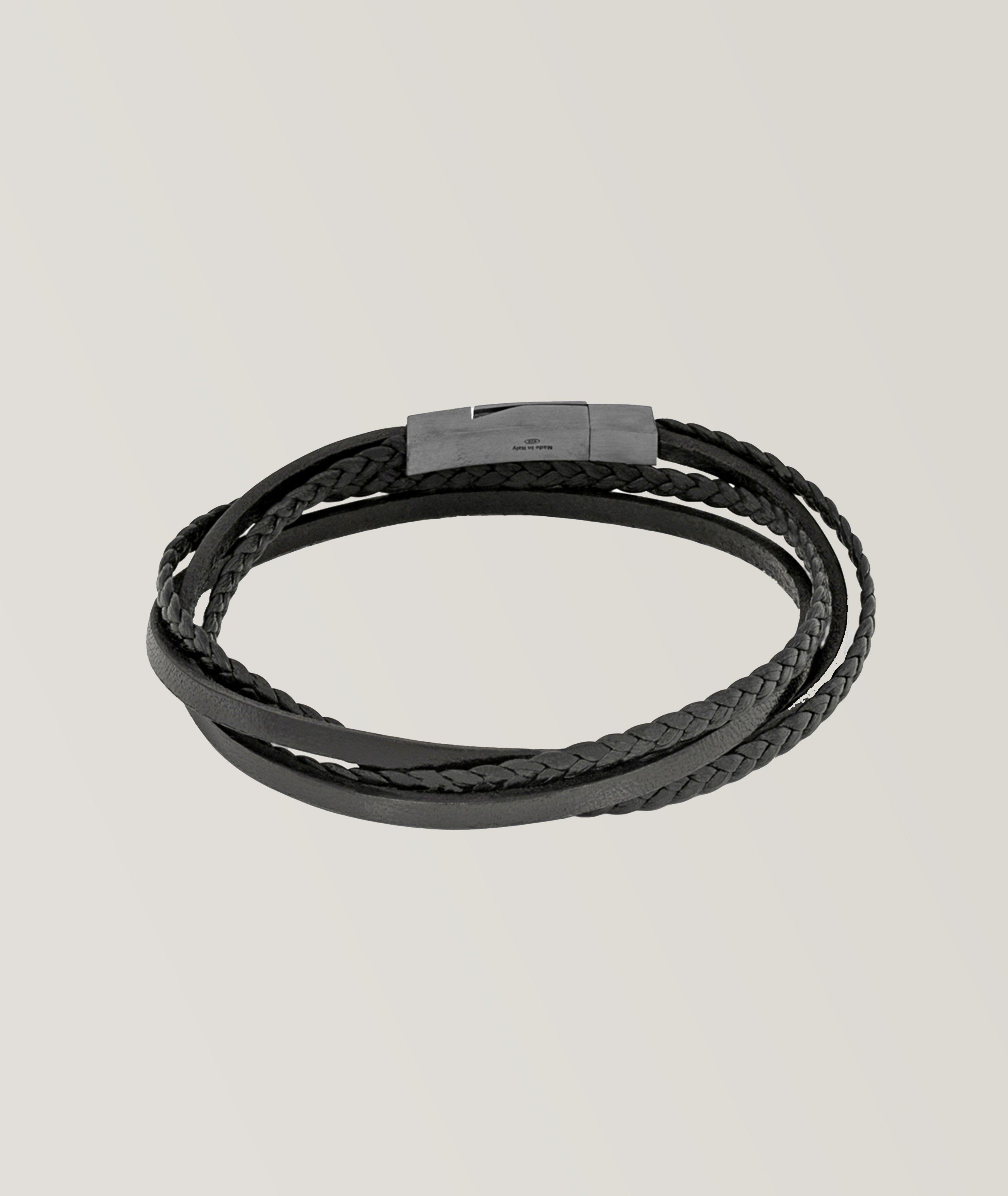Ruthenium Plated Multistring Double Wrap Leather Bracelet image 1