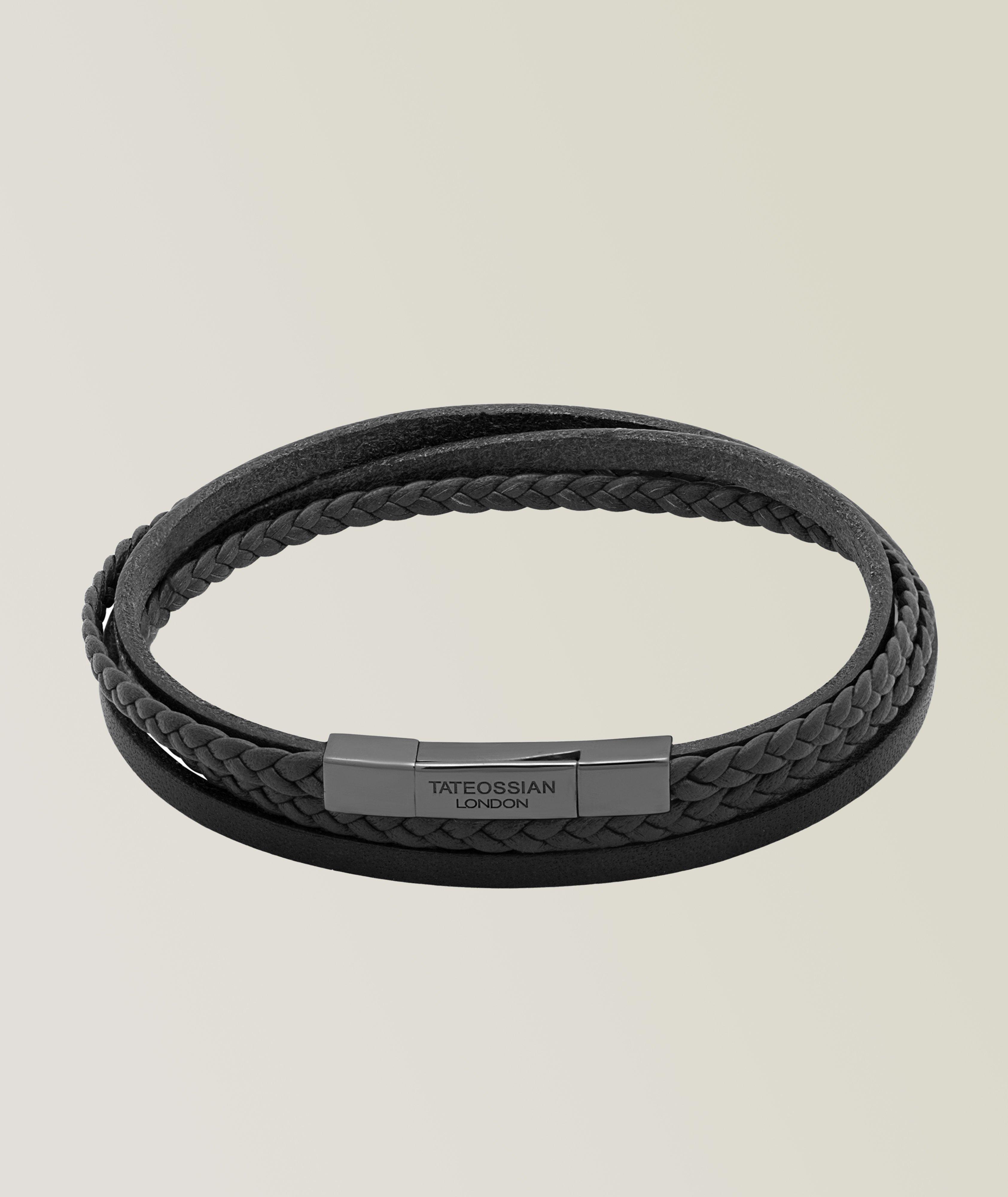 Ruthenium Plated Multistring Double Wrap Leather Bracelet image 0