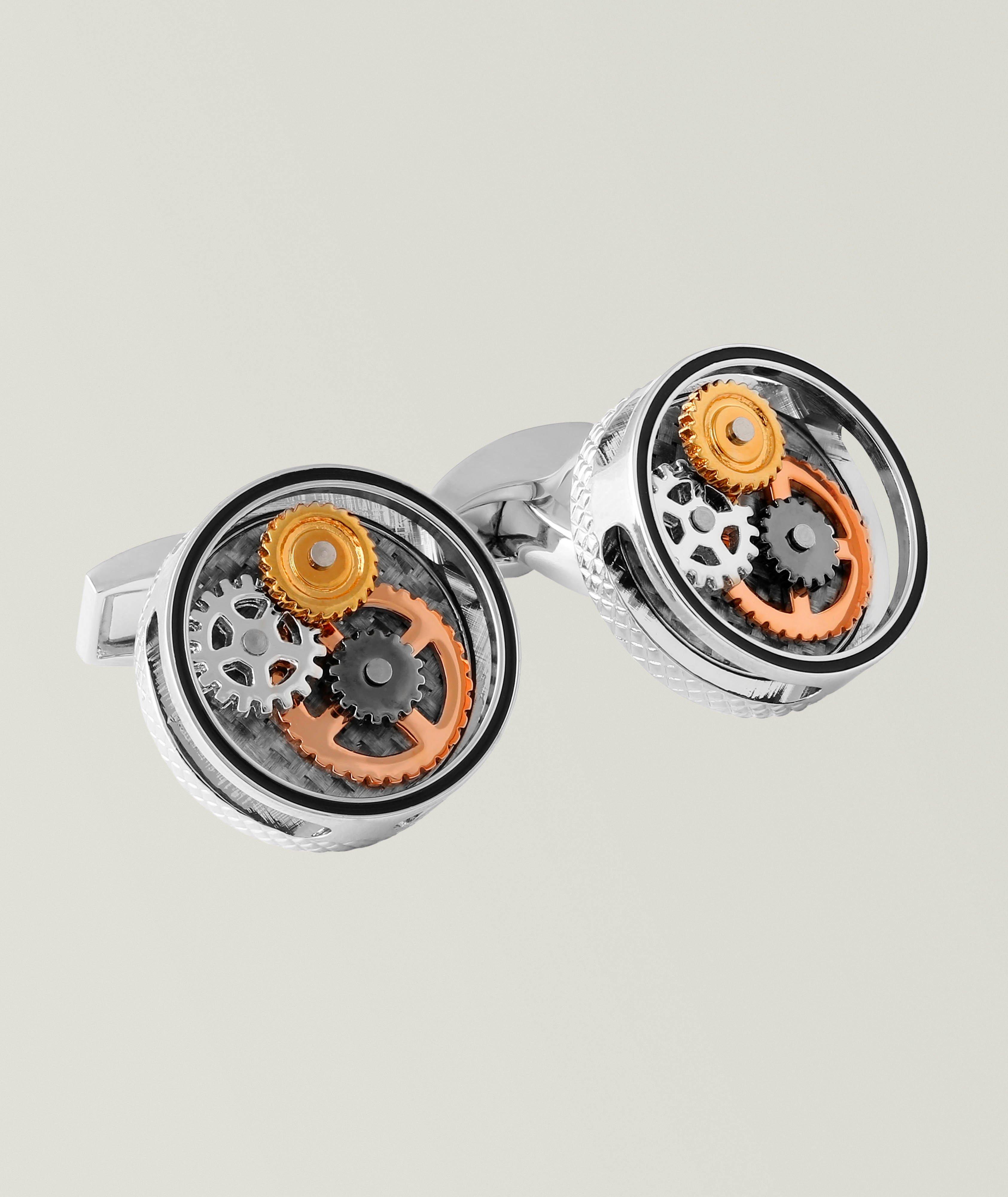 Round Gear Carbon Fibre Cufflinks image 0