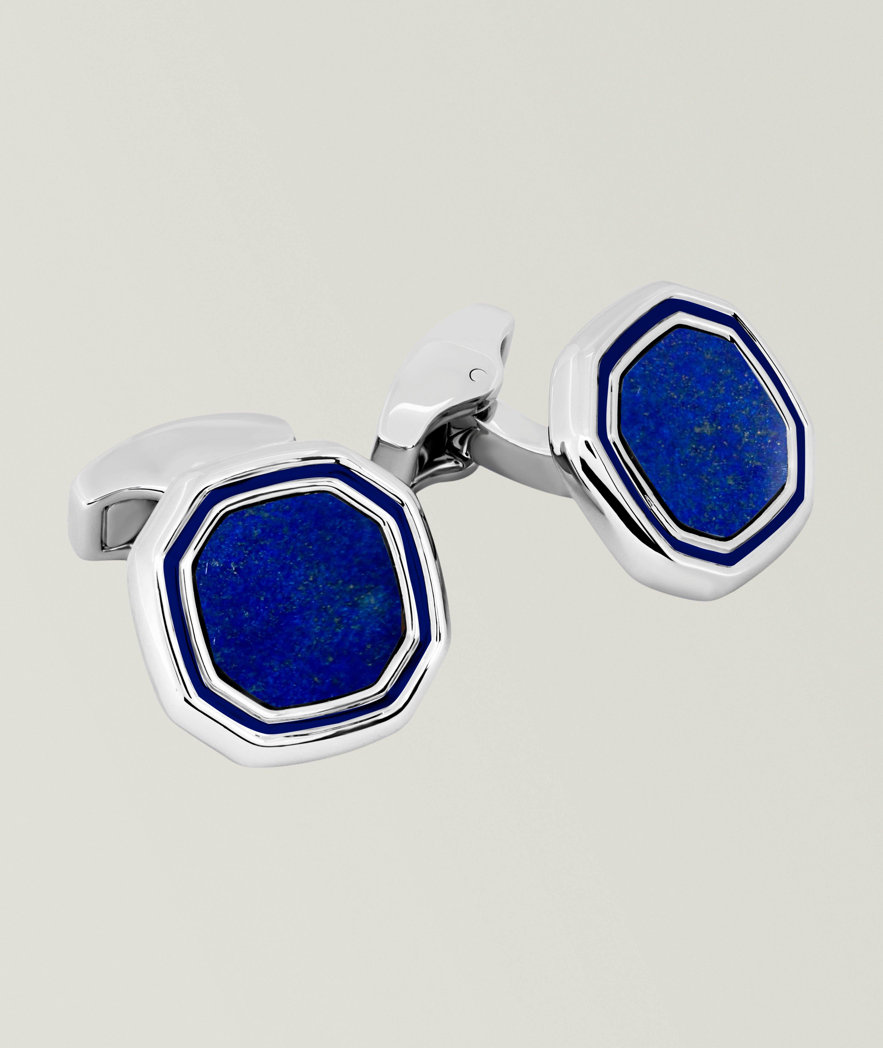 Boutons de manchette octogonaux à détail en lapis-lazuli image 0