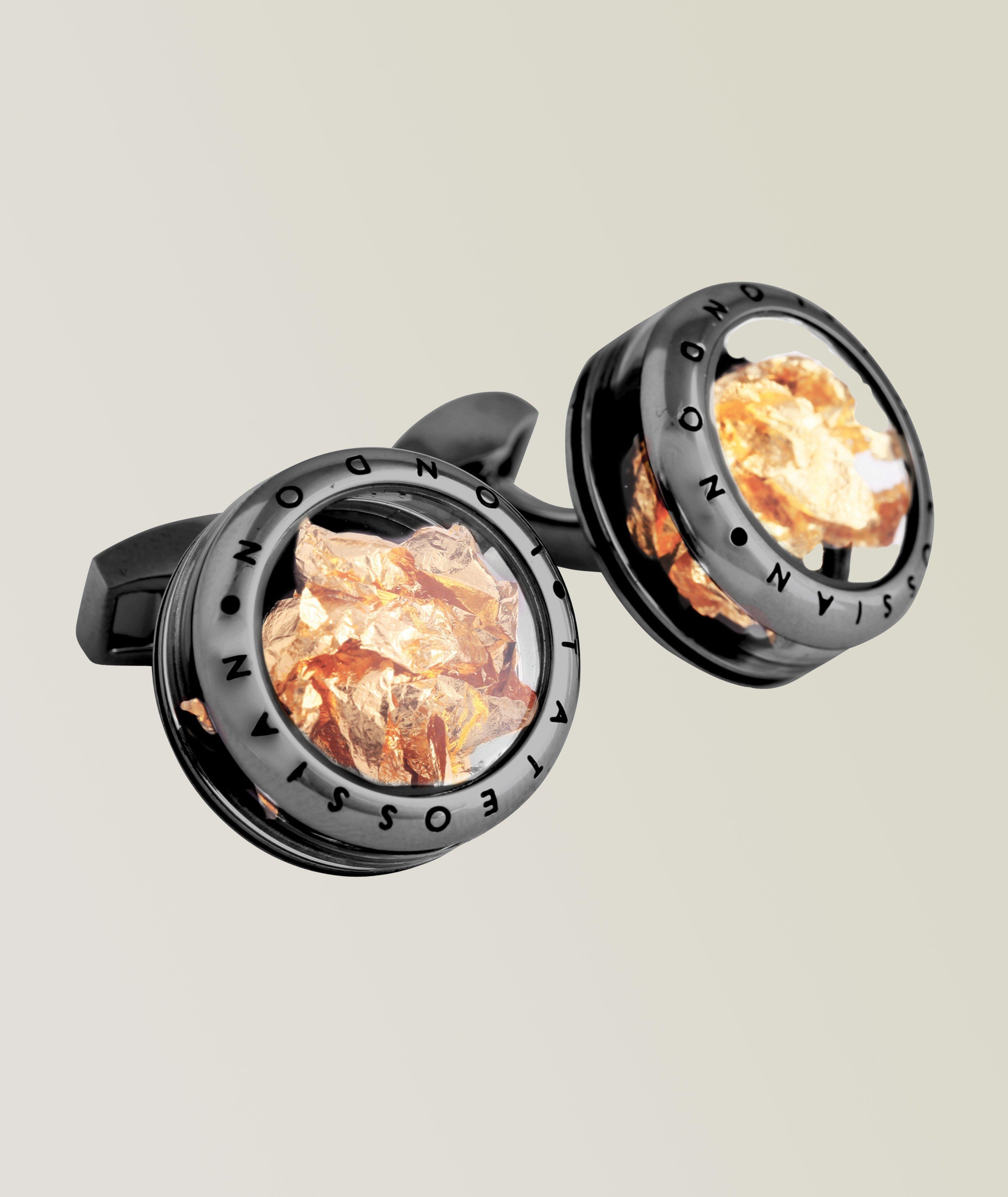 Round Gunmetal Panorama Precious Leaf Cufflinks image 0