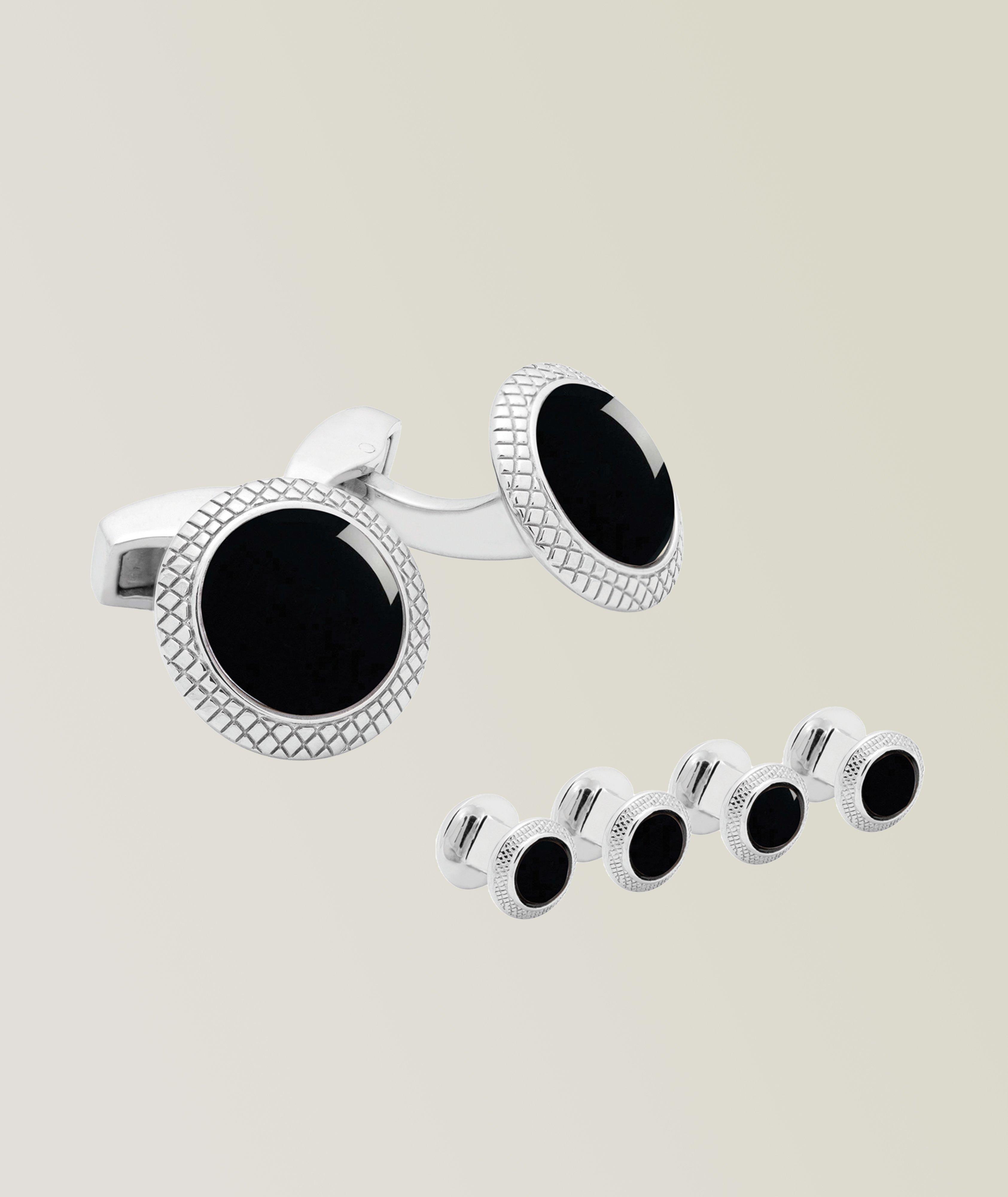 Tateossian Rhodium Bullseye Stud Set
