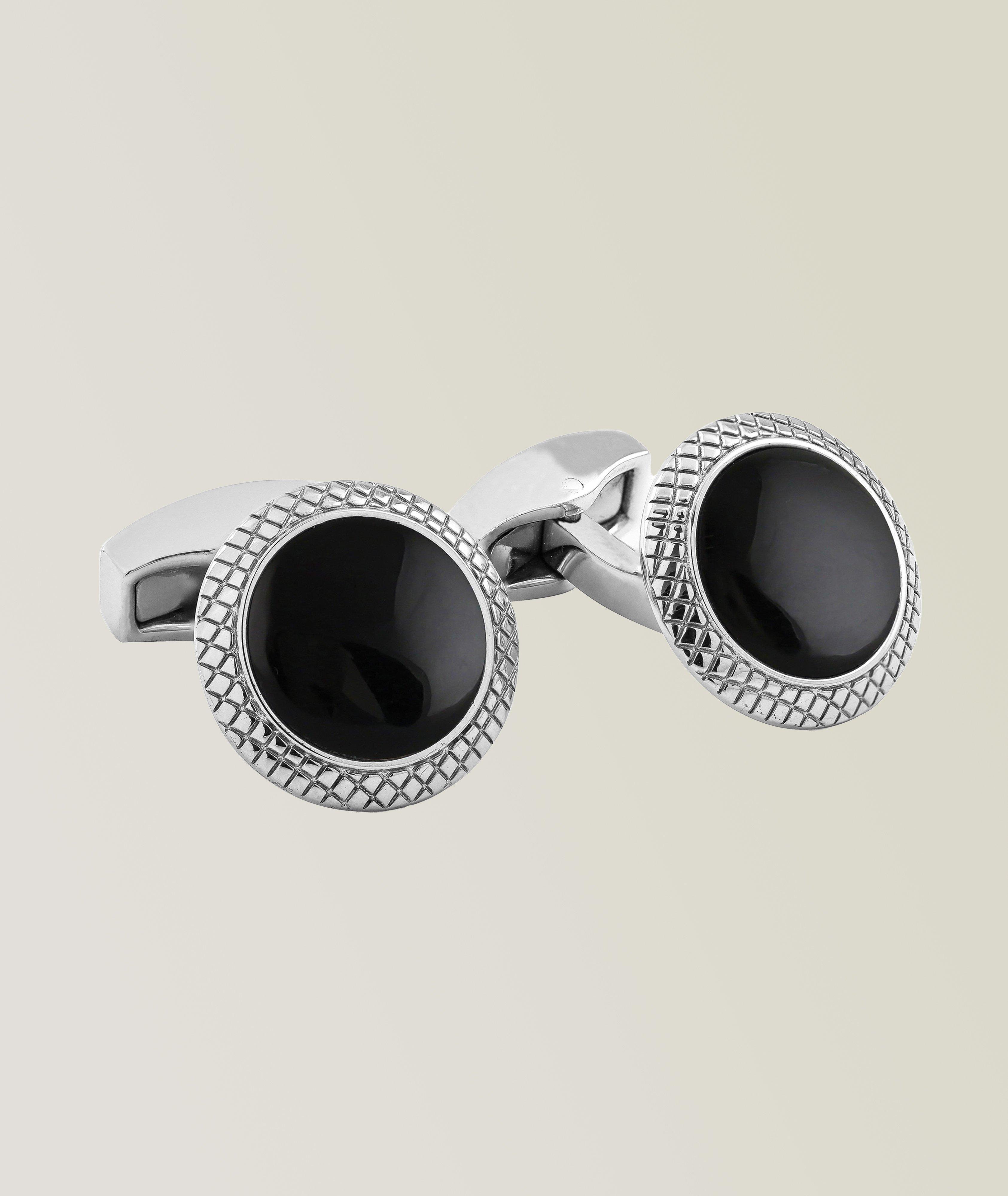 Rhodium Plated Bullseye Round Cufflinks image 0