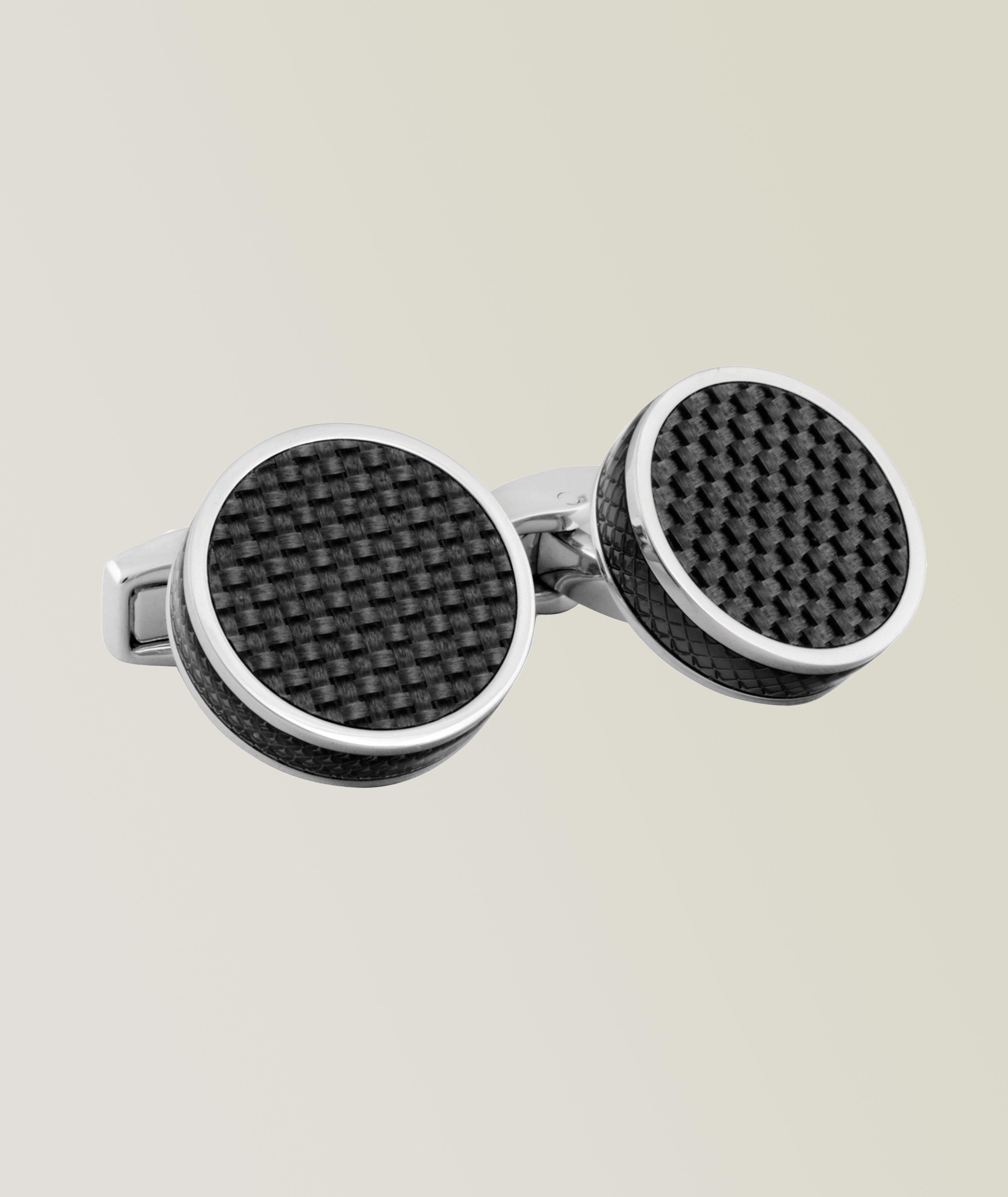 Round Rhodium Carbon Tablet Cufflinks image 0