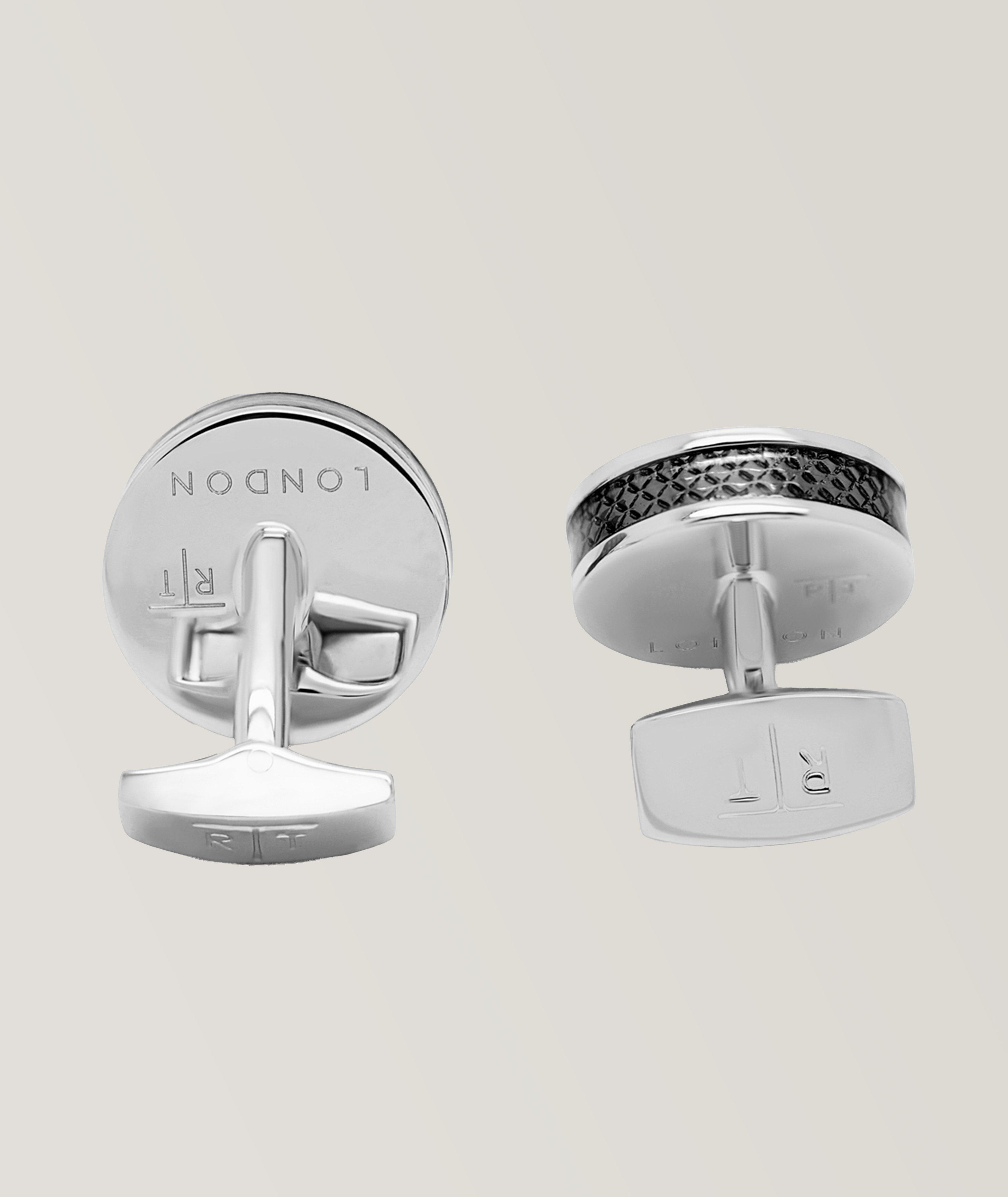 Round Rhodium Carbon Tablet Cufflinks image 1