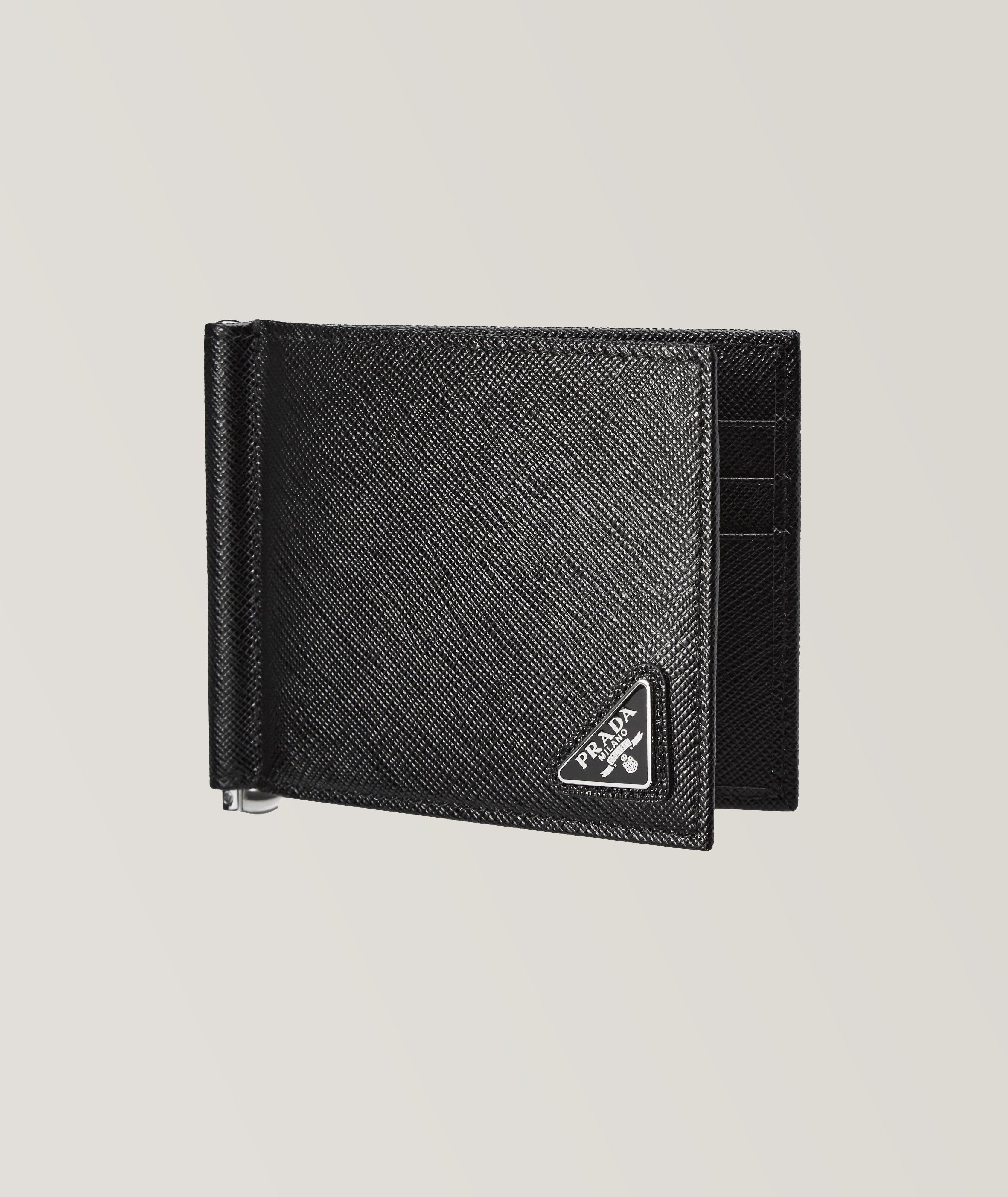 Prada Navy Blue Saffiano Lux Leather Money Clip Bi-fold Wallet