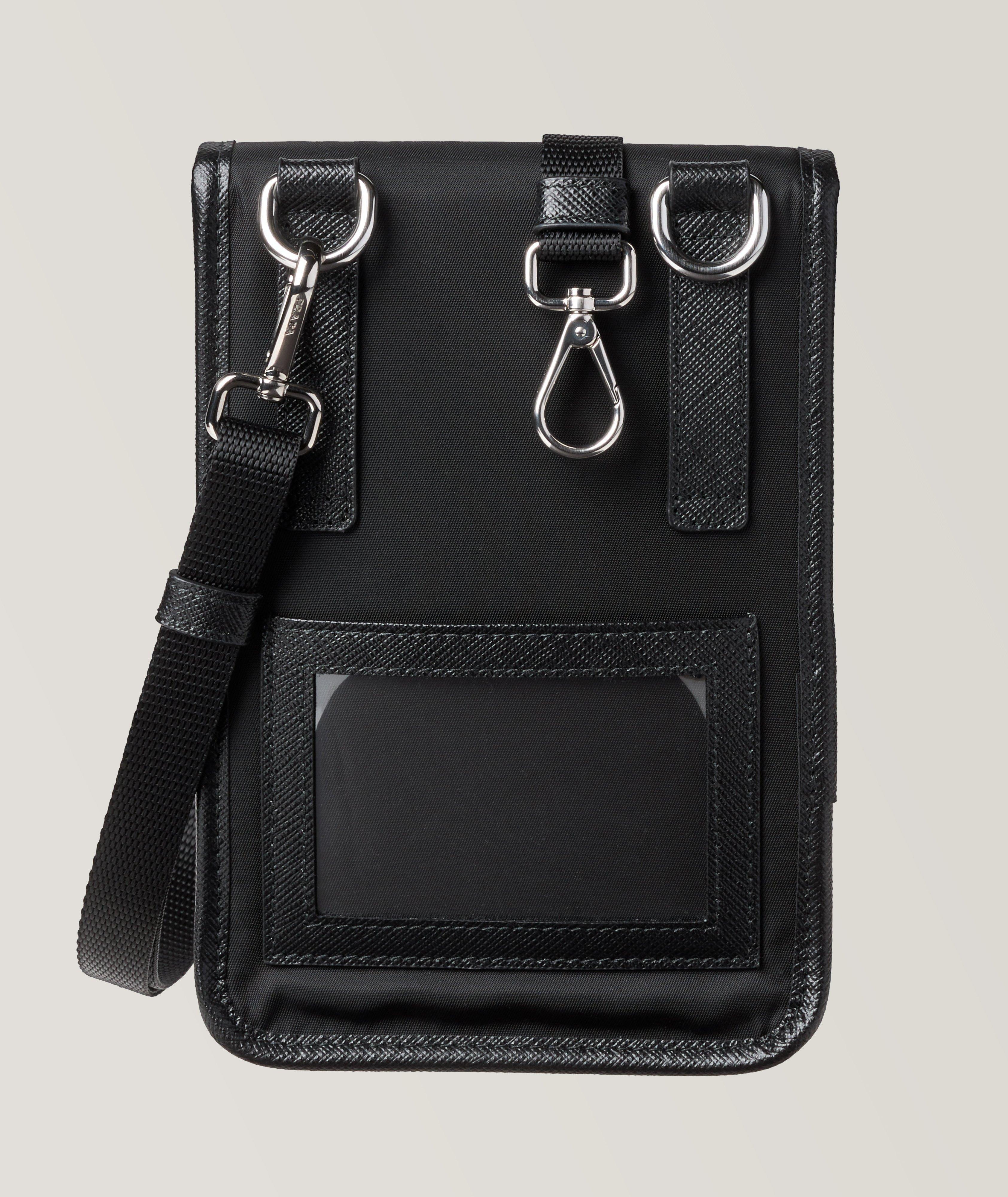 Prada Nylon And Saffiano Leather Smart Phone Carrier Wallets