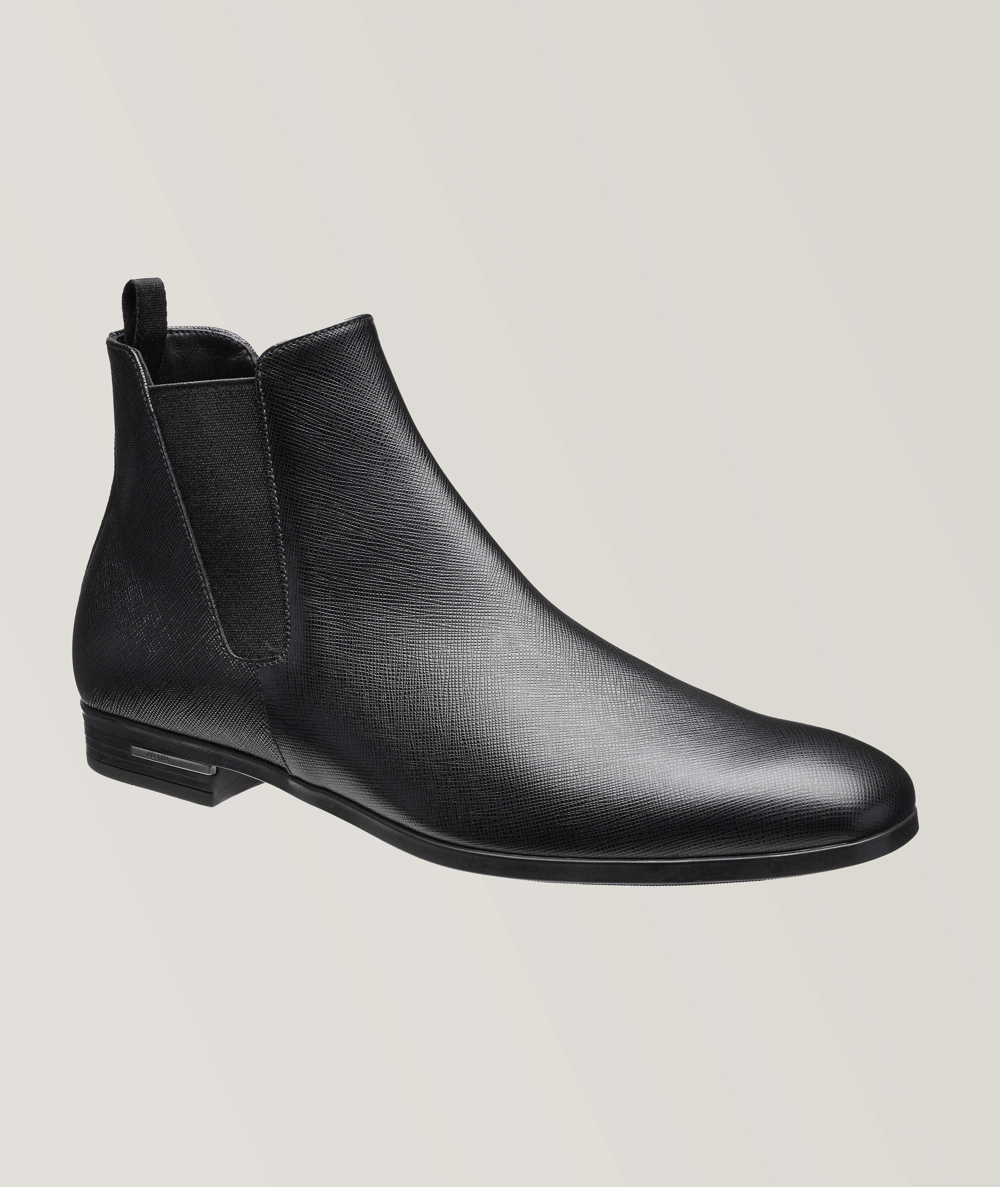 Prada Saffiano Leather Chelsea Boots
