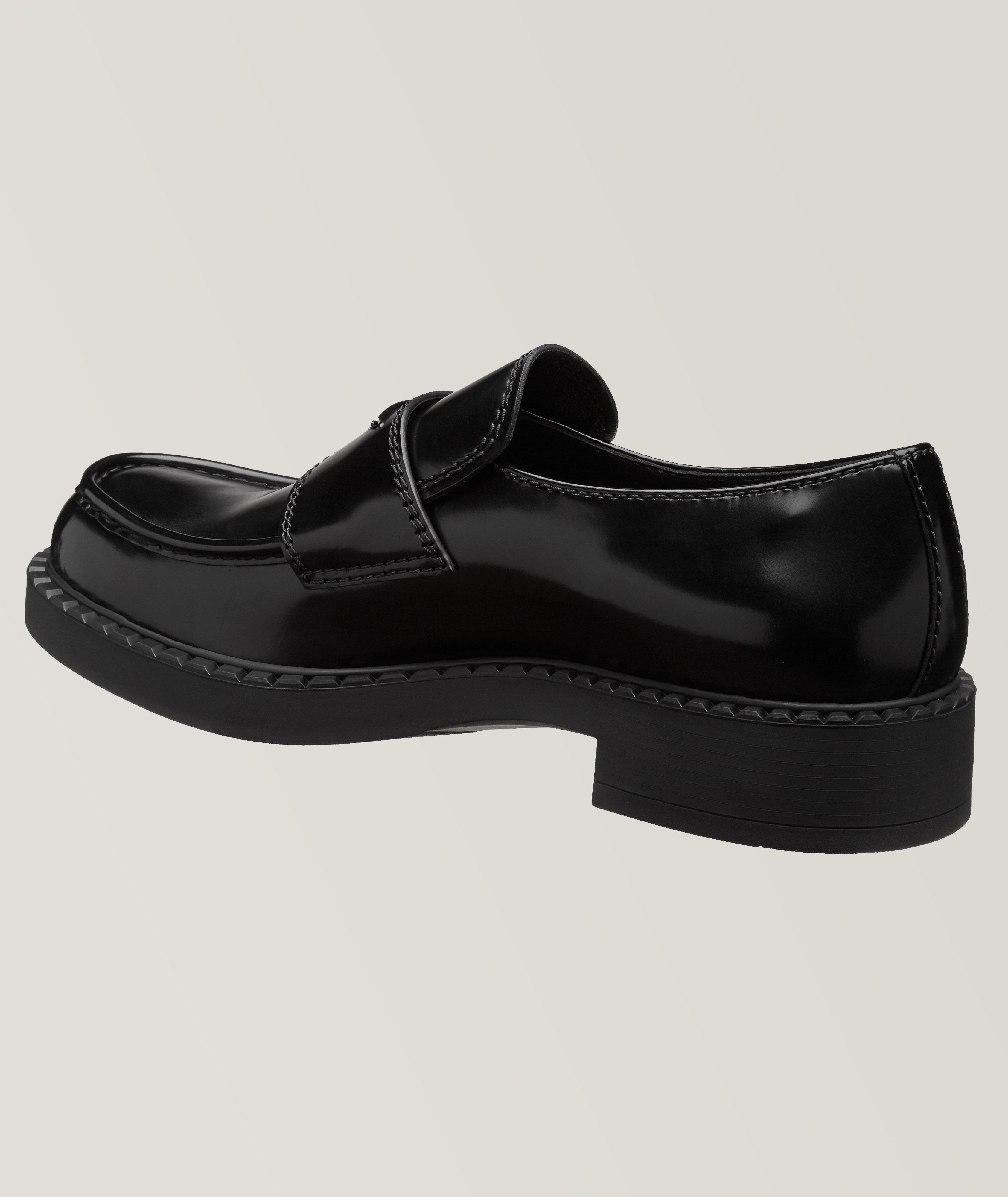 Prada Logo Spazzolato Leather Loafers | Dress Shoes | Harry Rosen