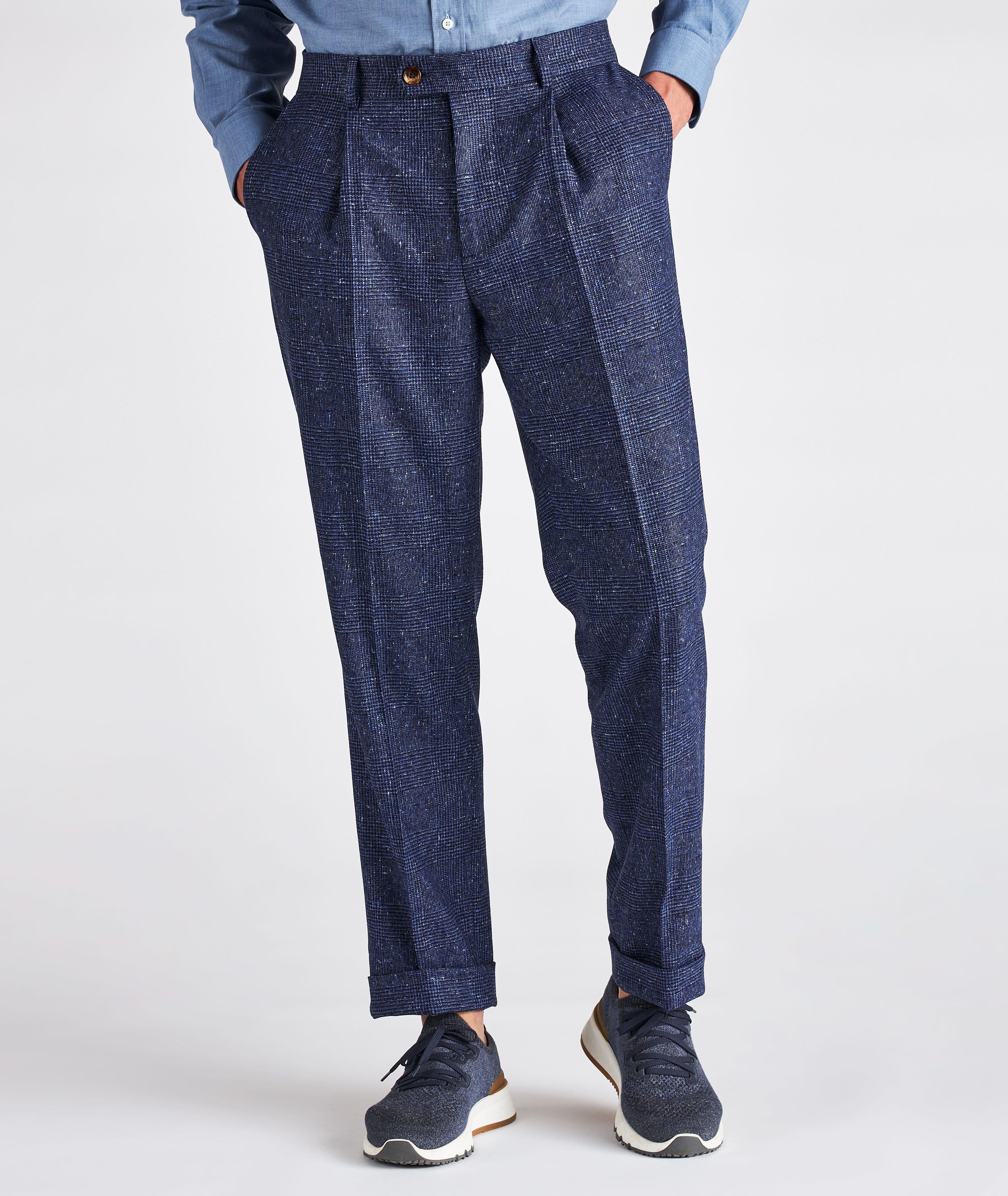 Pleated Wool-Cashmere Glen Plaid Dress Pants image 2