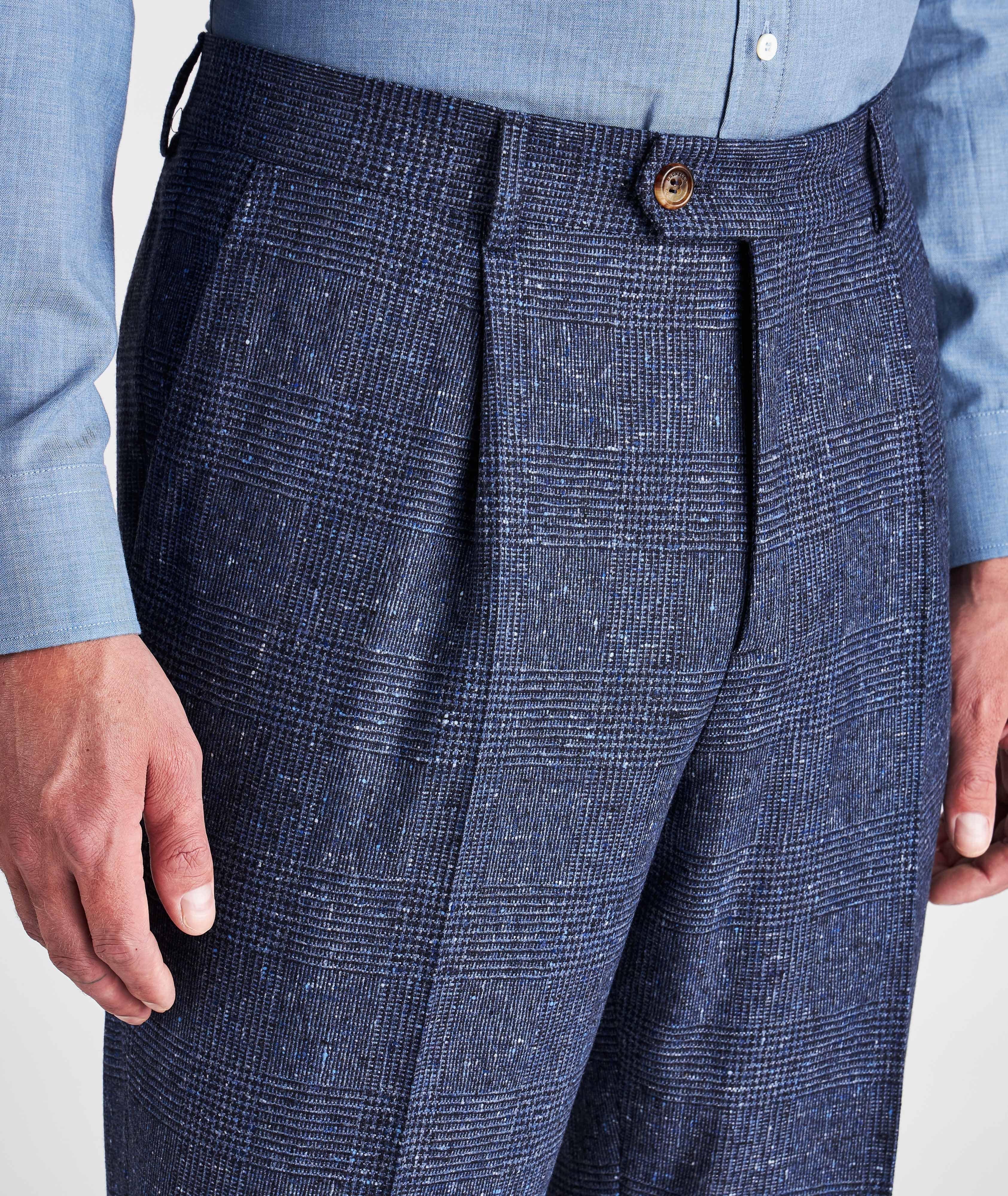 Pleated Wool-Cashmere Glen Plaid Dress Pants image 4