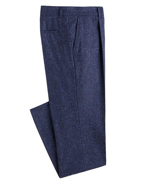 Brunello Cucinelli Pleated Wool-Cashmere Glen Plaid Dress Pants