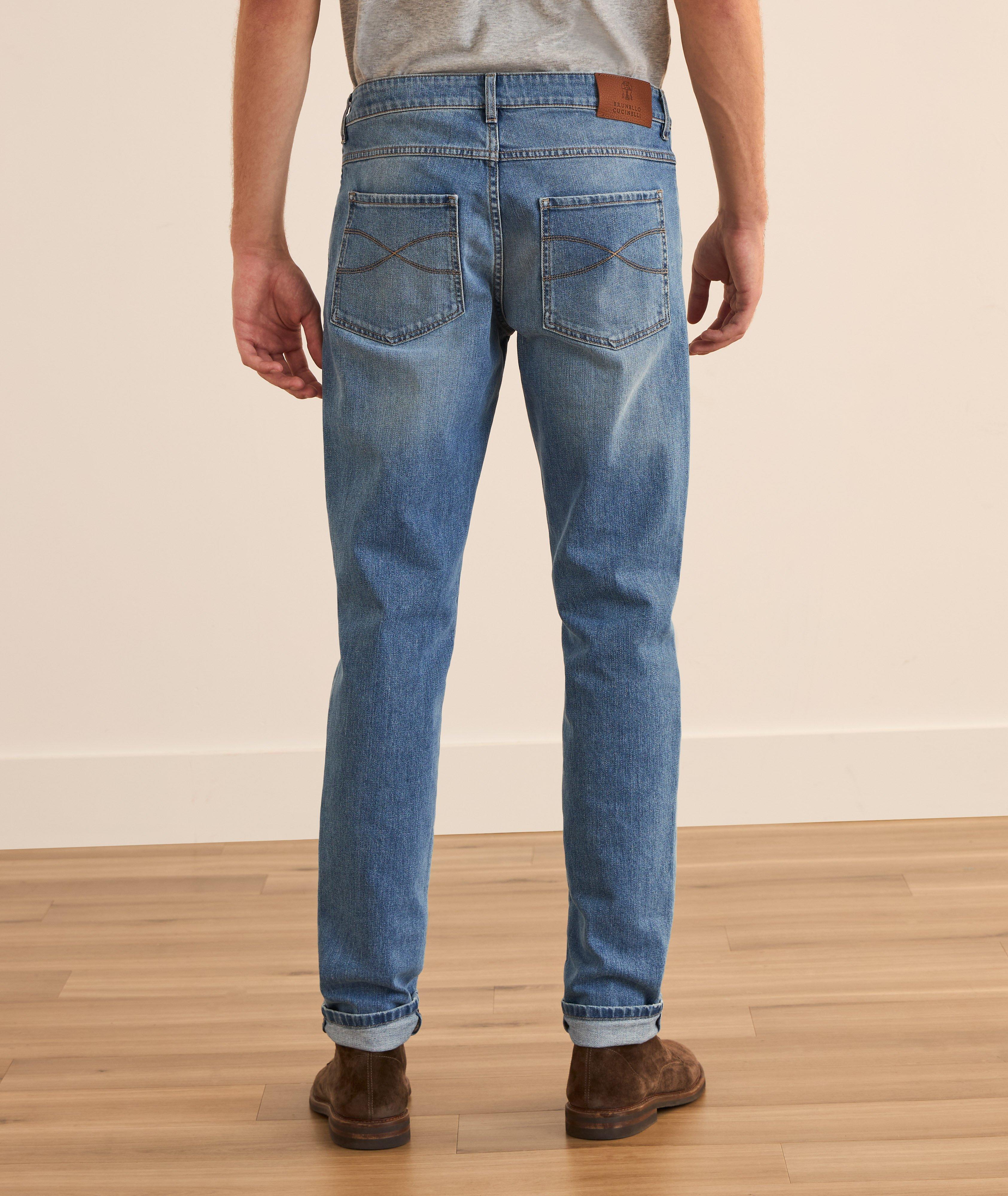 Jean à cinq poches et à teinture en pièce de coupe amincie image 2