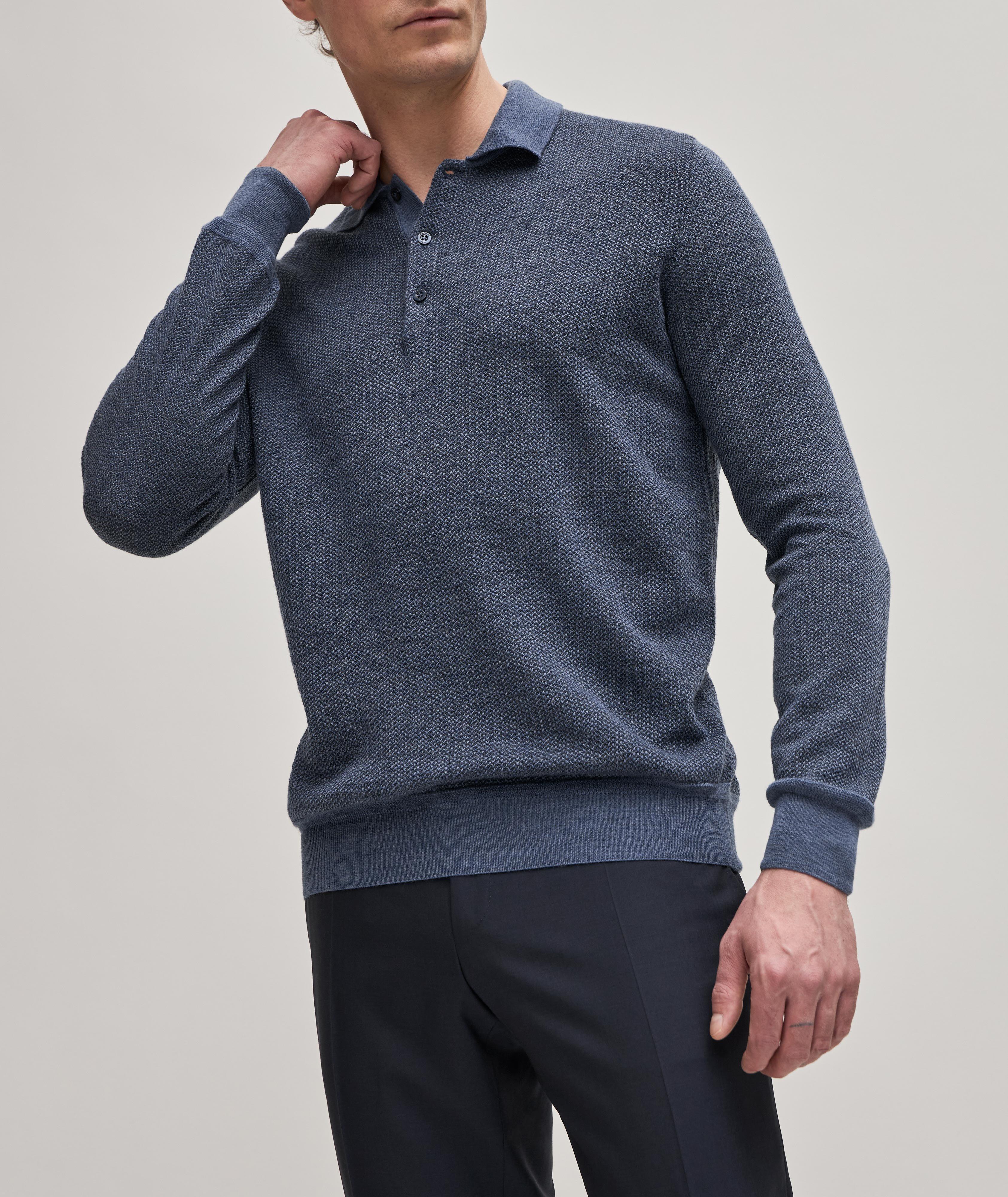 Wool-Cotton-Cashmere Knit Long Sleeve Polo image 1