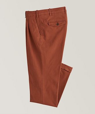 Canali Pleated Cuffed Cotton-Lyocell Chino Pants