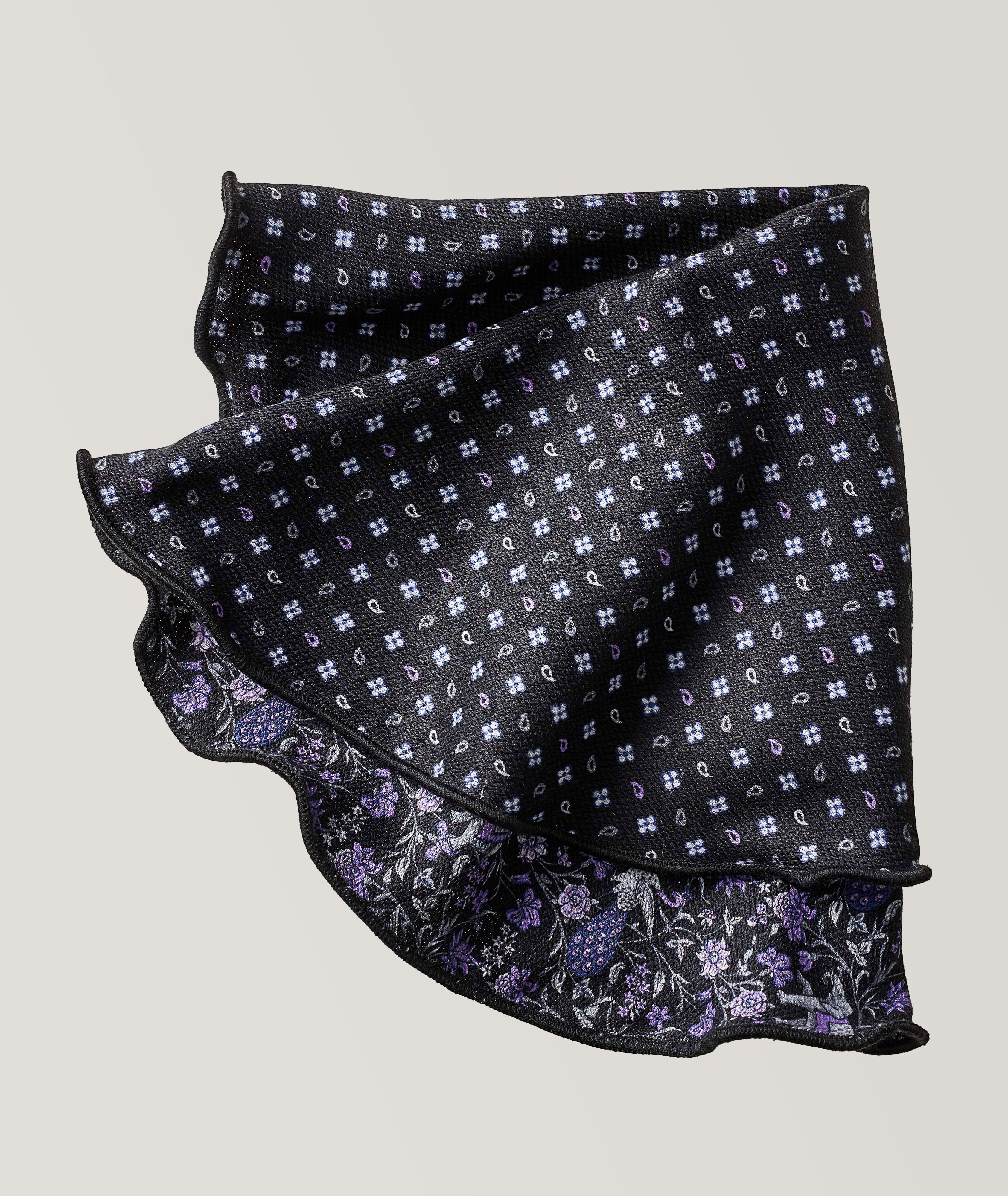 Edward Armah Reversible Neat Floral Print Silk Pocket Square
