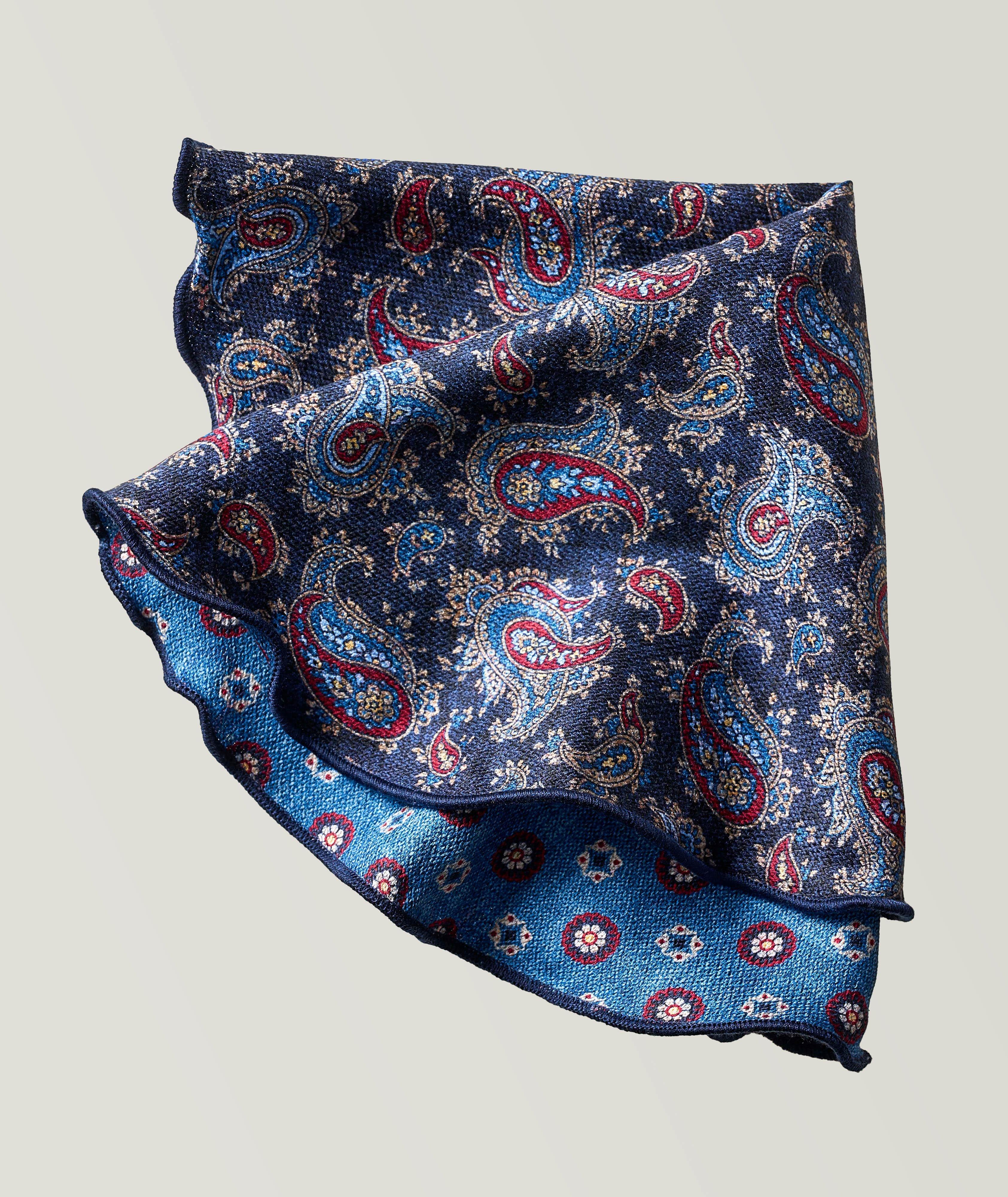 Reversible Medallion Paisley Print Silk Pocket Square image 0