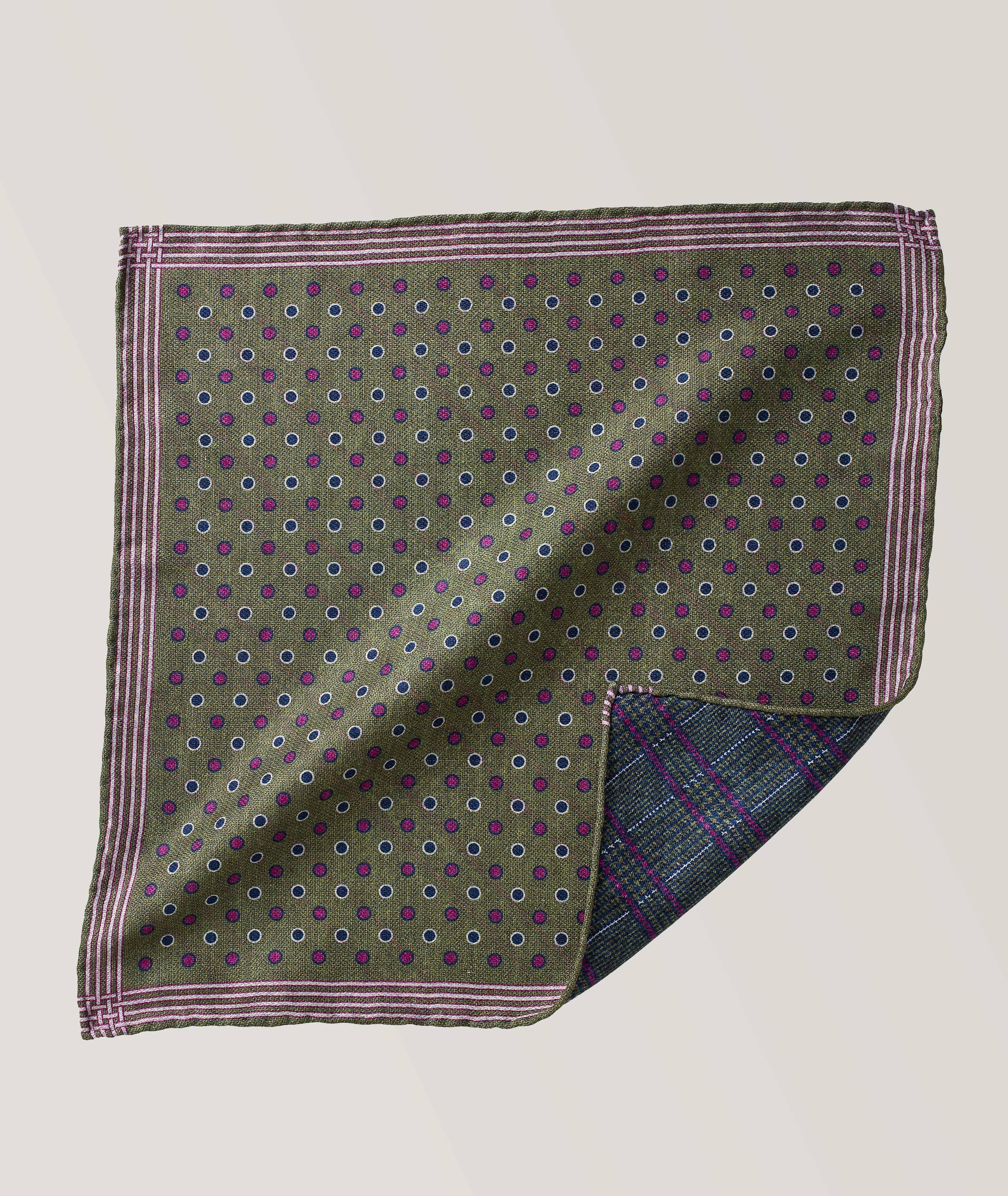 Reversible Glencheck Neat Print Silk Pocket Square image 0