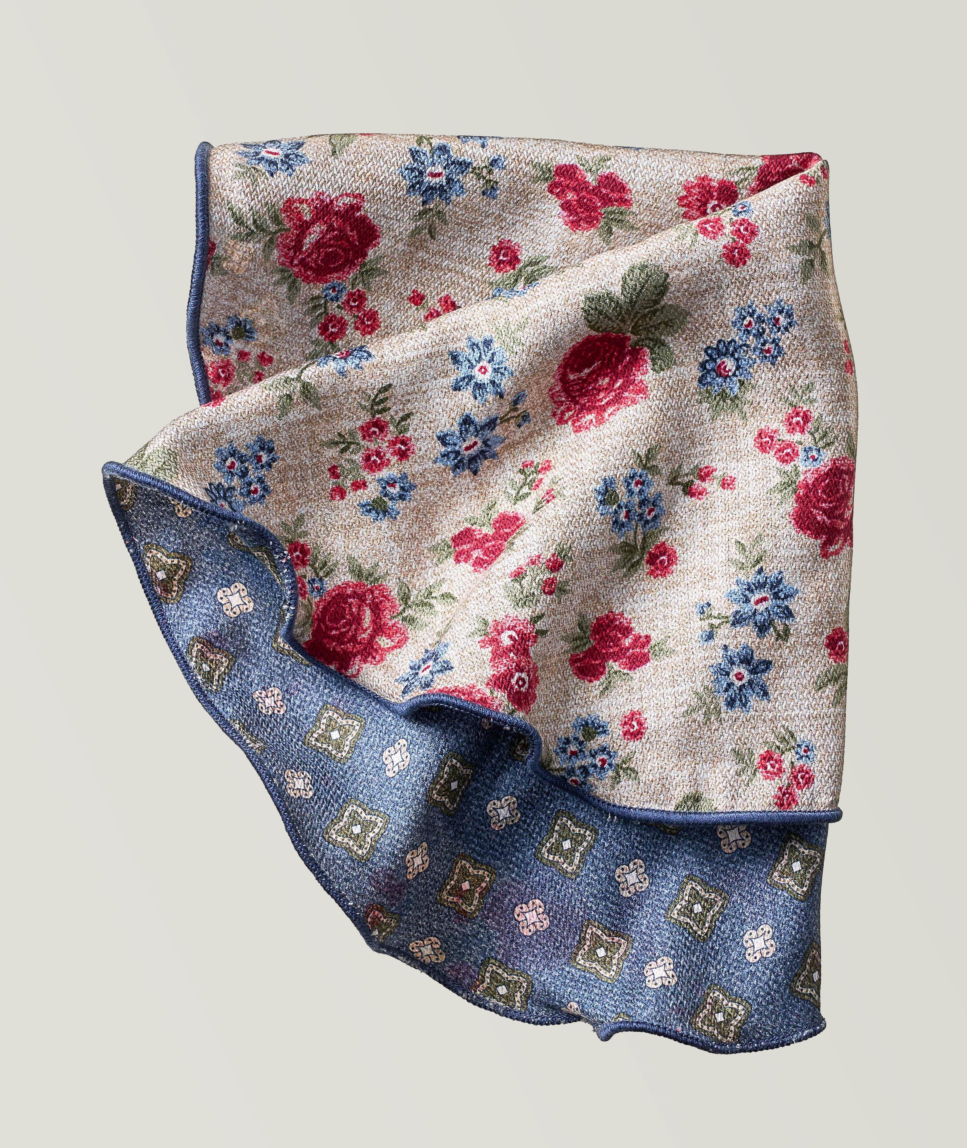 Reversible Medallion Floral Print Silk Pocket Square image 0