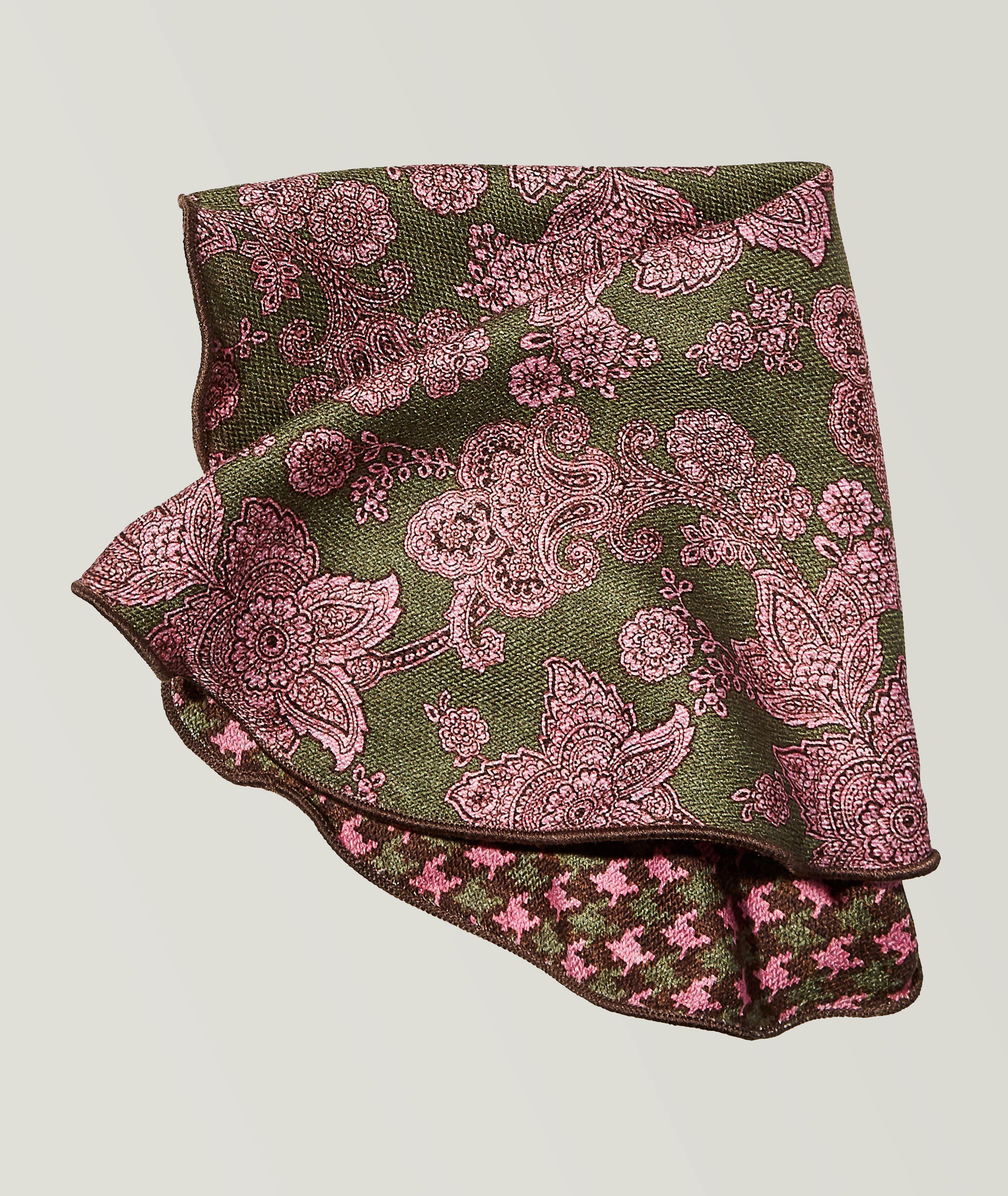 Reversible Houndstooth Floral Print Silk Pocket Square image 0