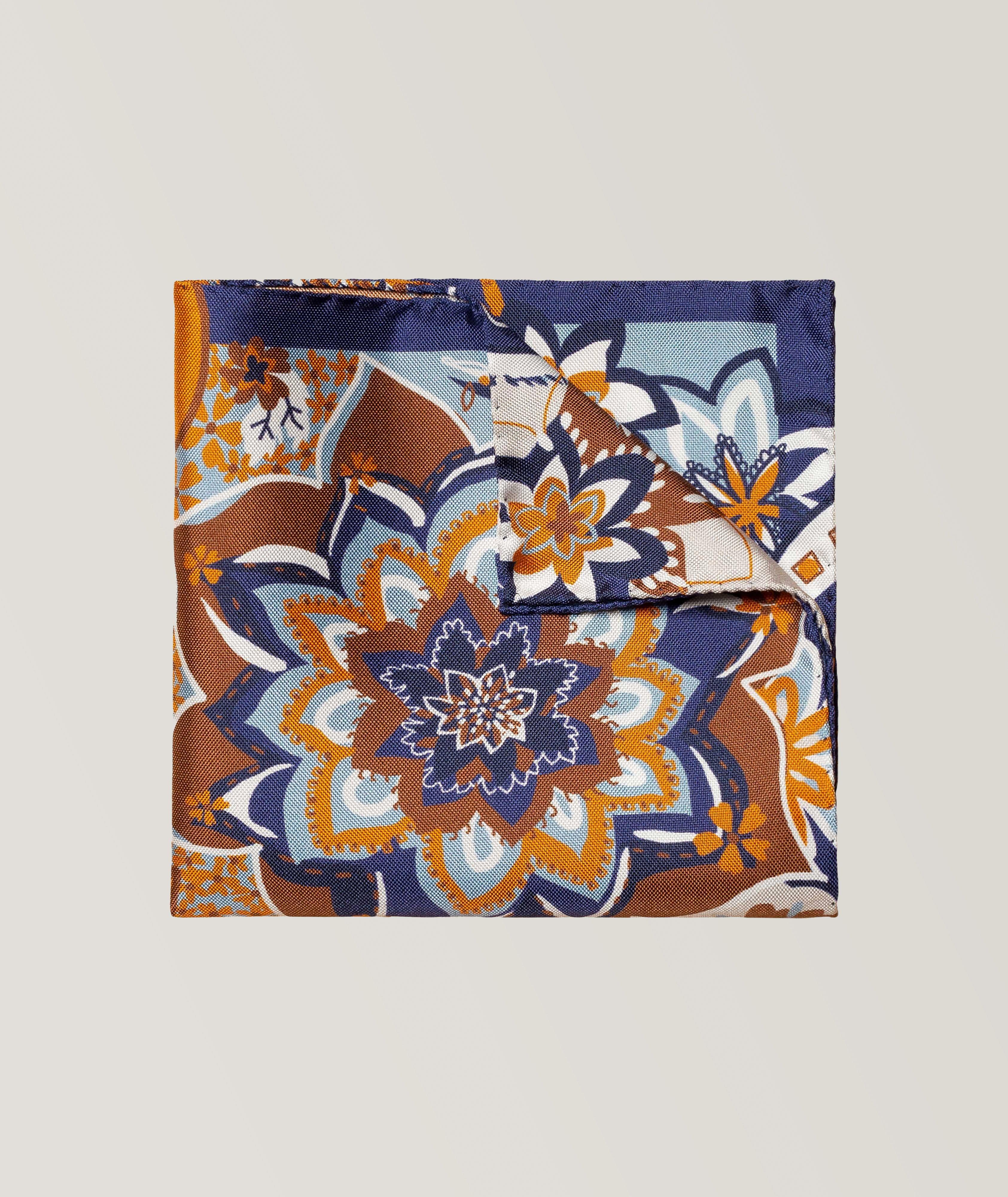 Navy Blue Classic Paisley Silk Pocket Square image 0