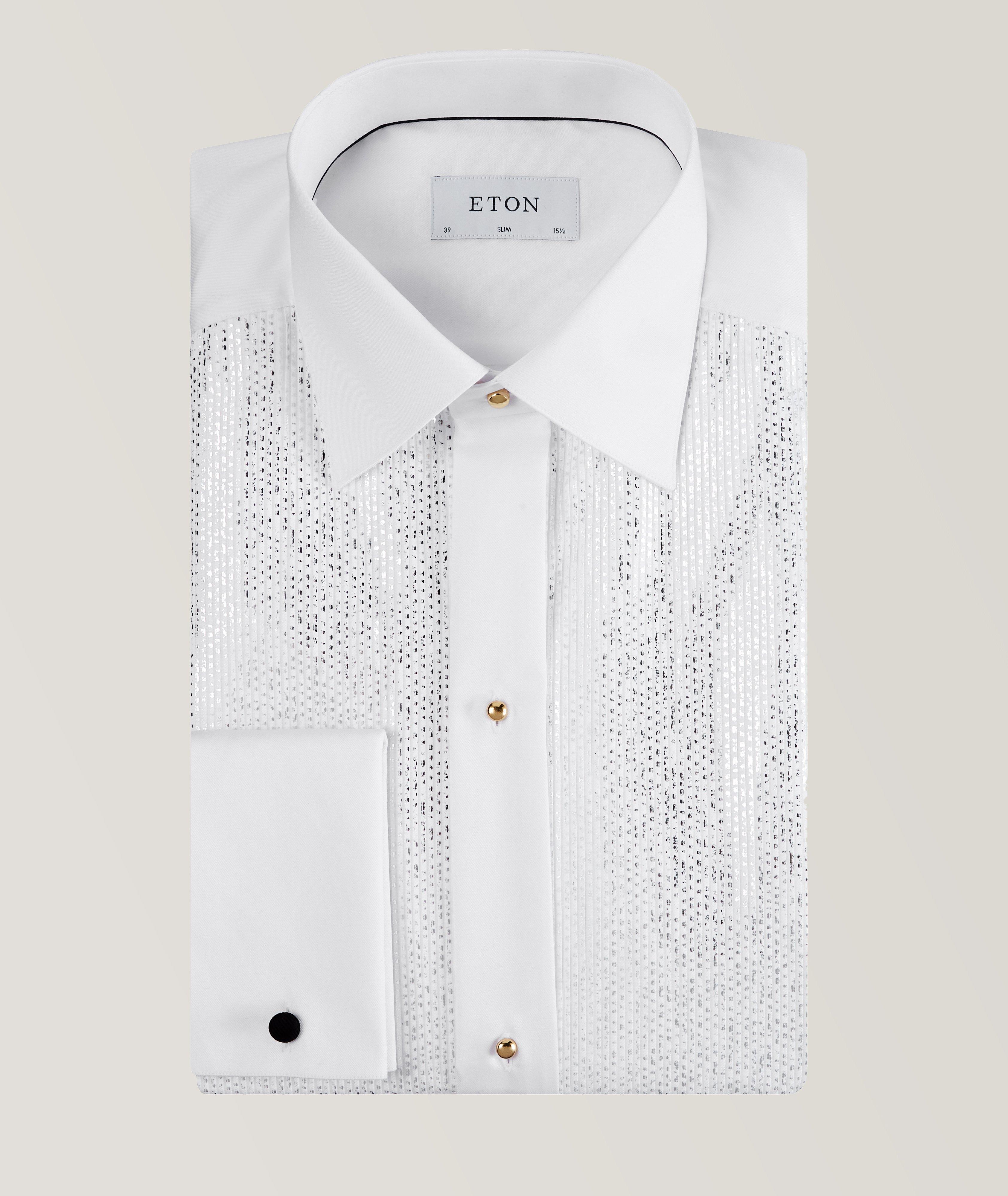 Eton Slim Fit Plissé Silver Foil Tuxedo Shirt
