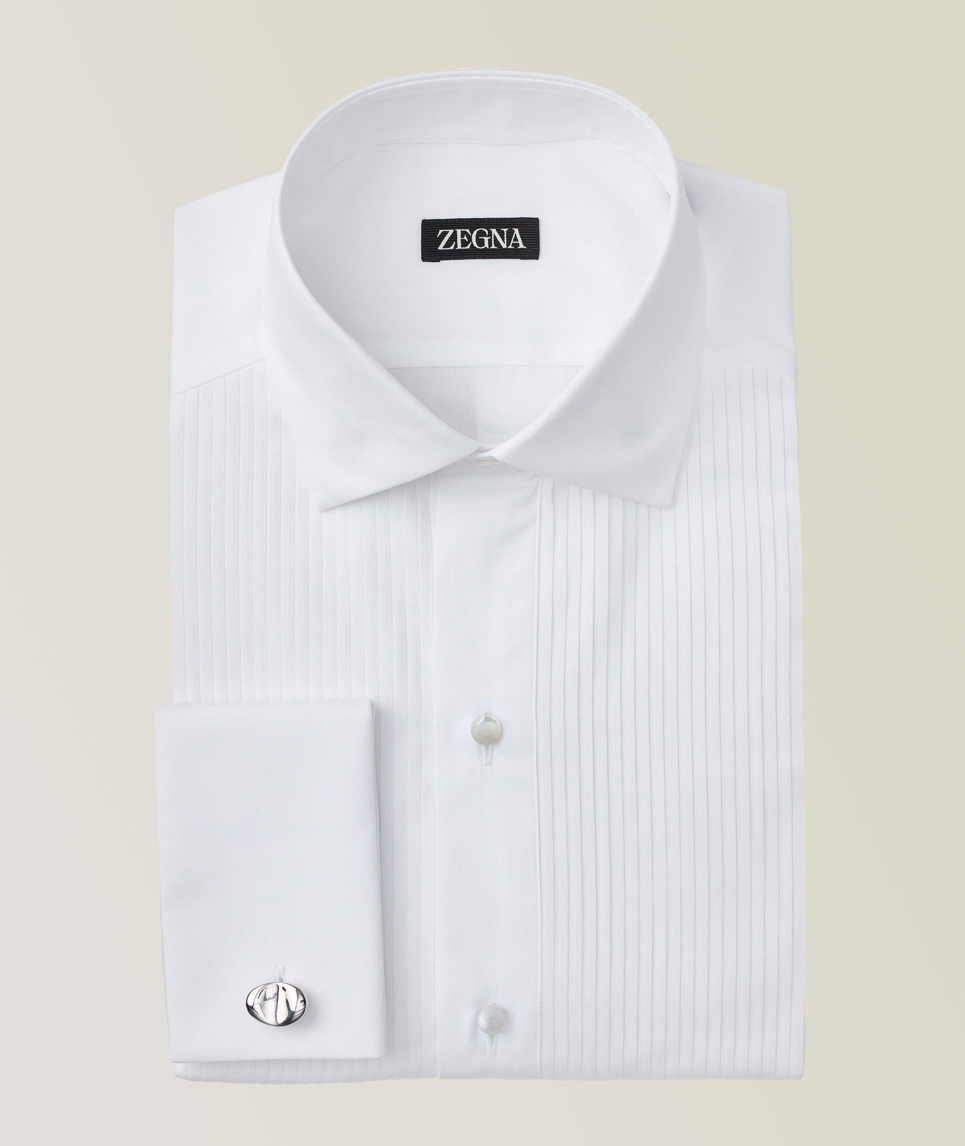 Tailored Fit White Pleated Dress Shirt