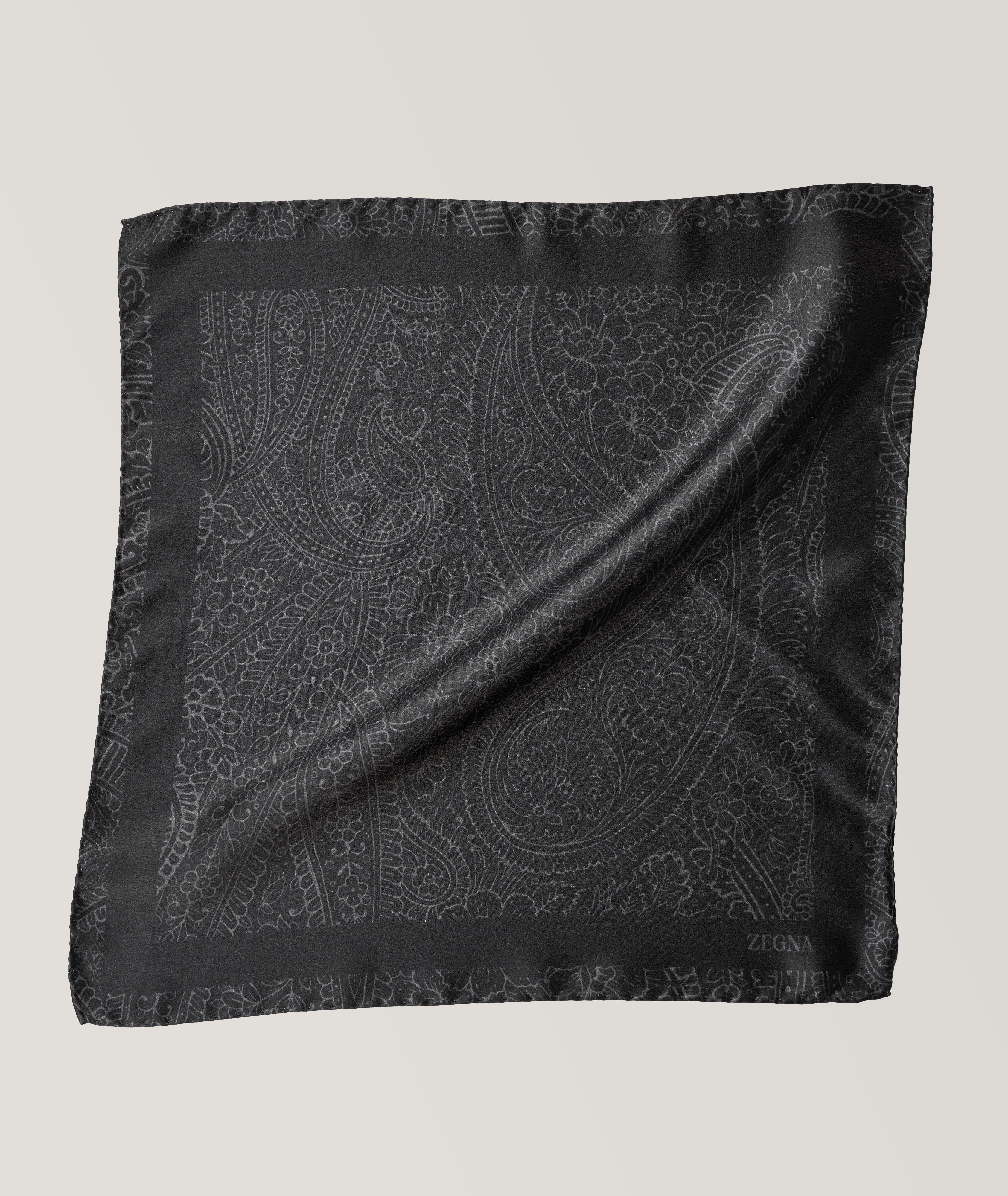 Black Silk Paisley Pocket Square image 0