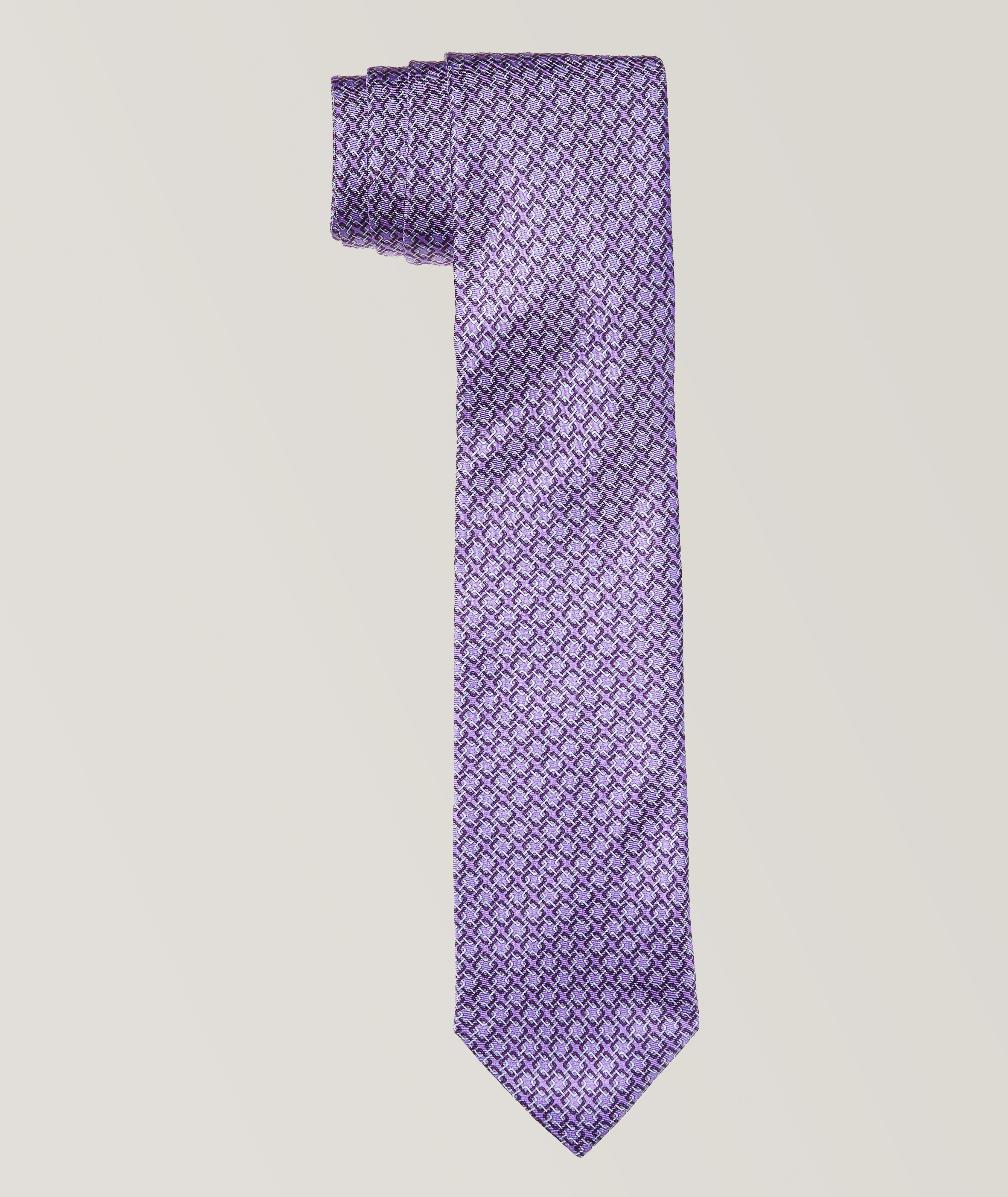 Violet Geometric Print Silk Tie image 0