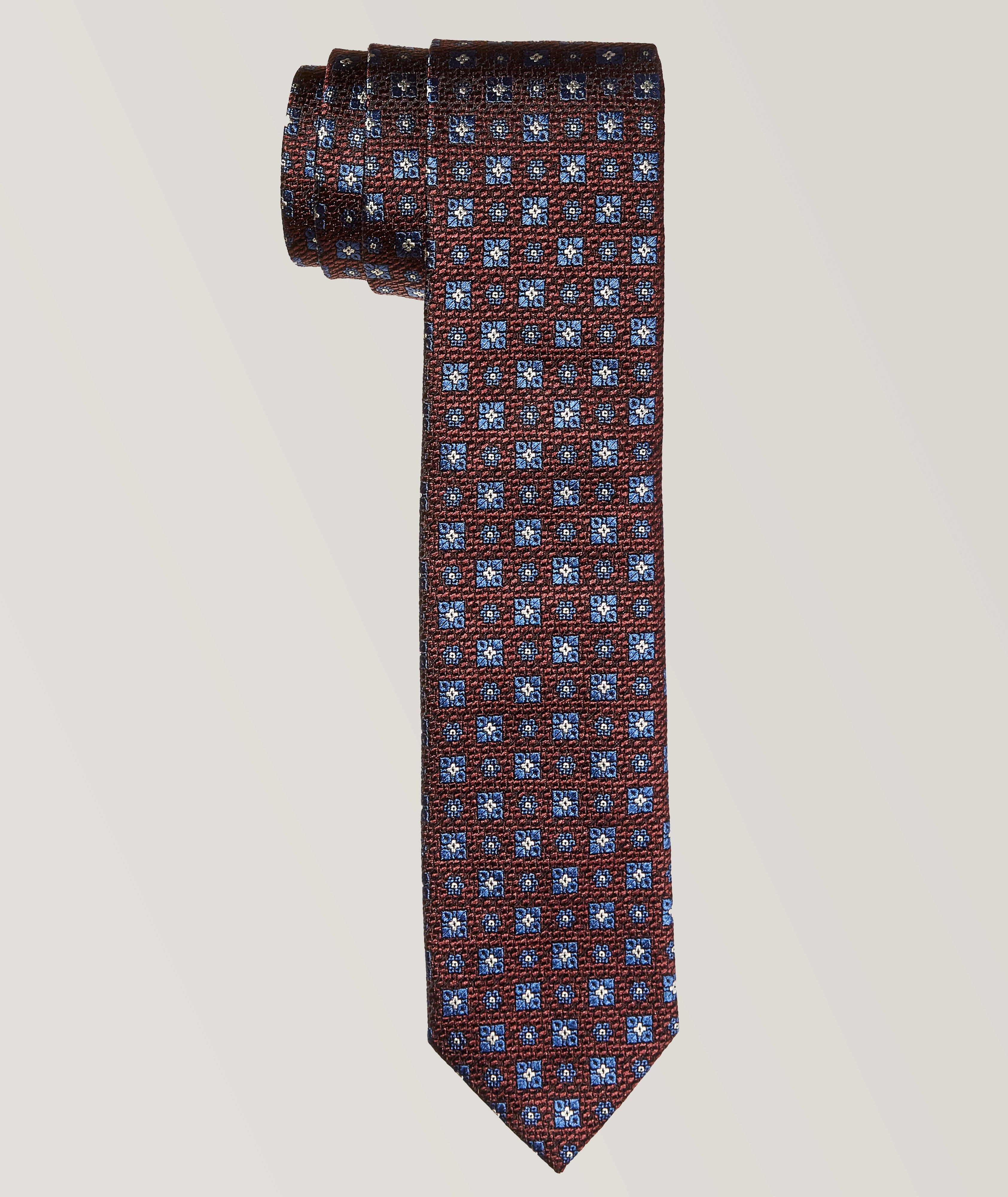 Burgundy Geometric Print Silk Tie image 0