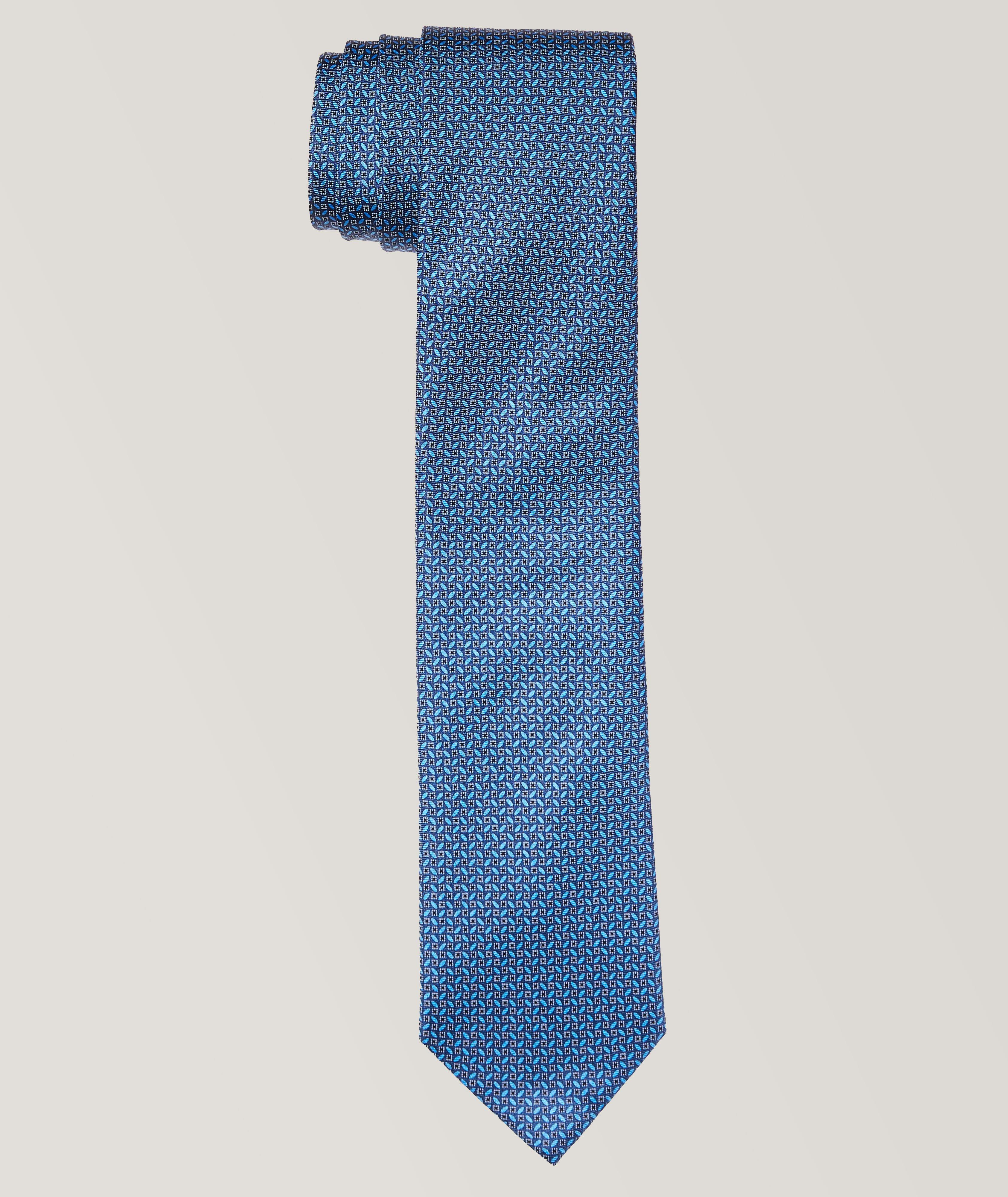 Blue Geometric Print Silk Tie  image 0
