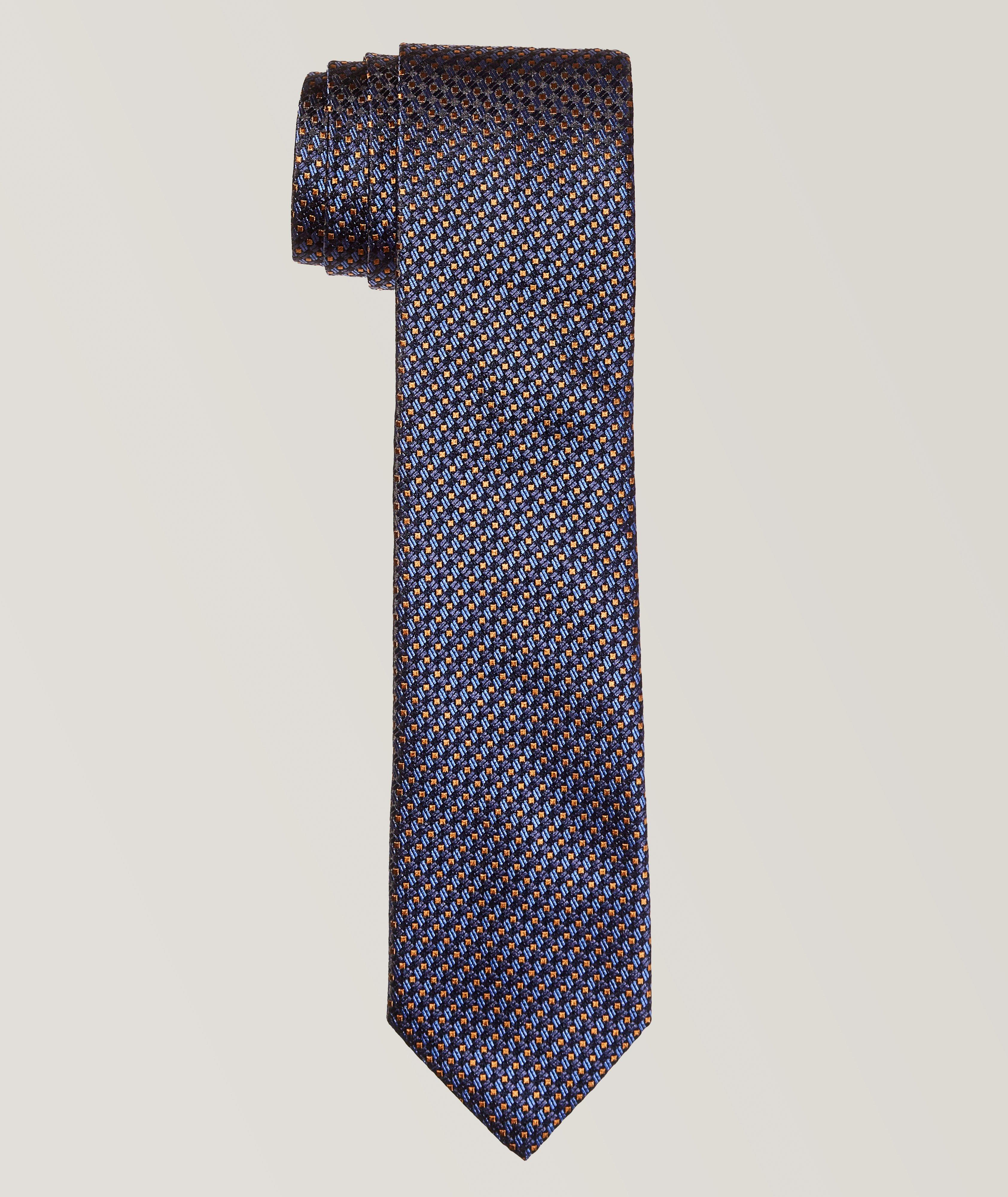 Dark Blue Geometric Print Silk Tie image 0