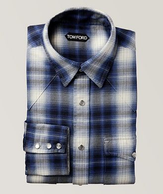 TOM FORD Washed Check Pattern Snap-Button Overshirt