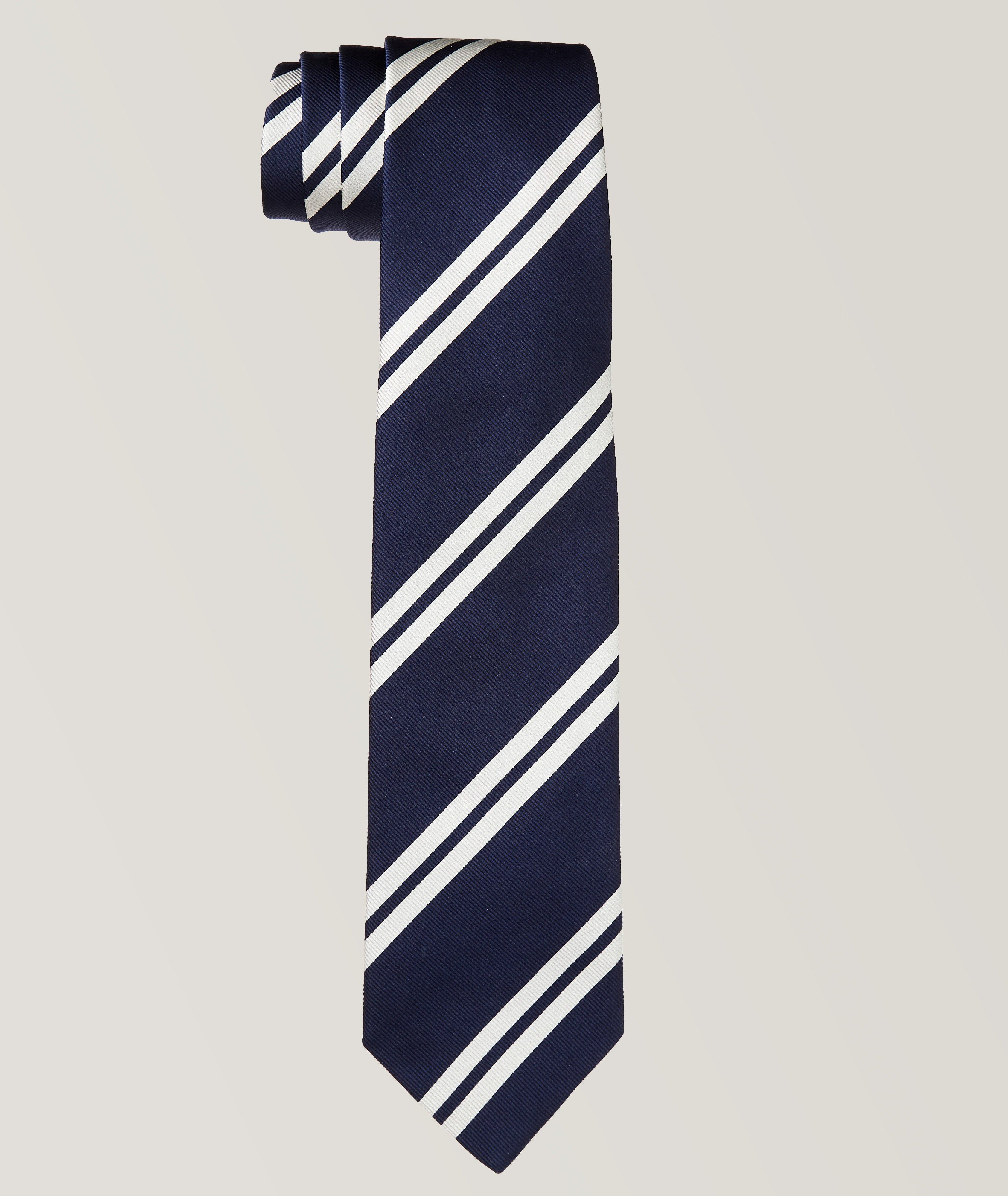 Regimental Stripe Patterned Silk Tie image 0