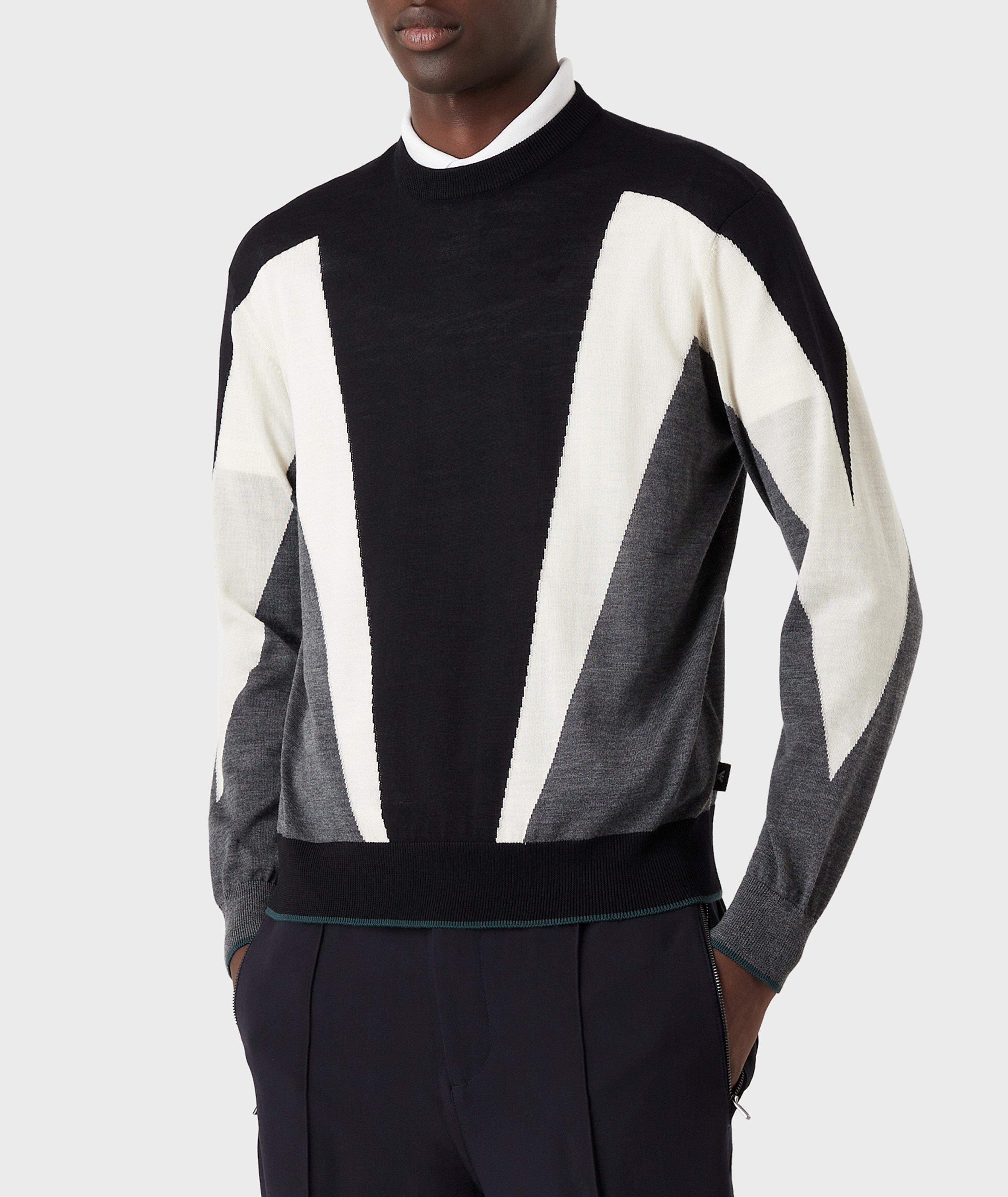Virgin Wool Colorblocking Intarsia Knit Jumper image 1