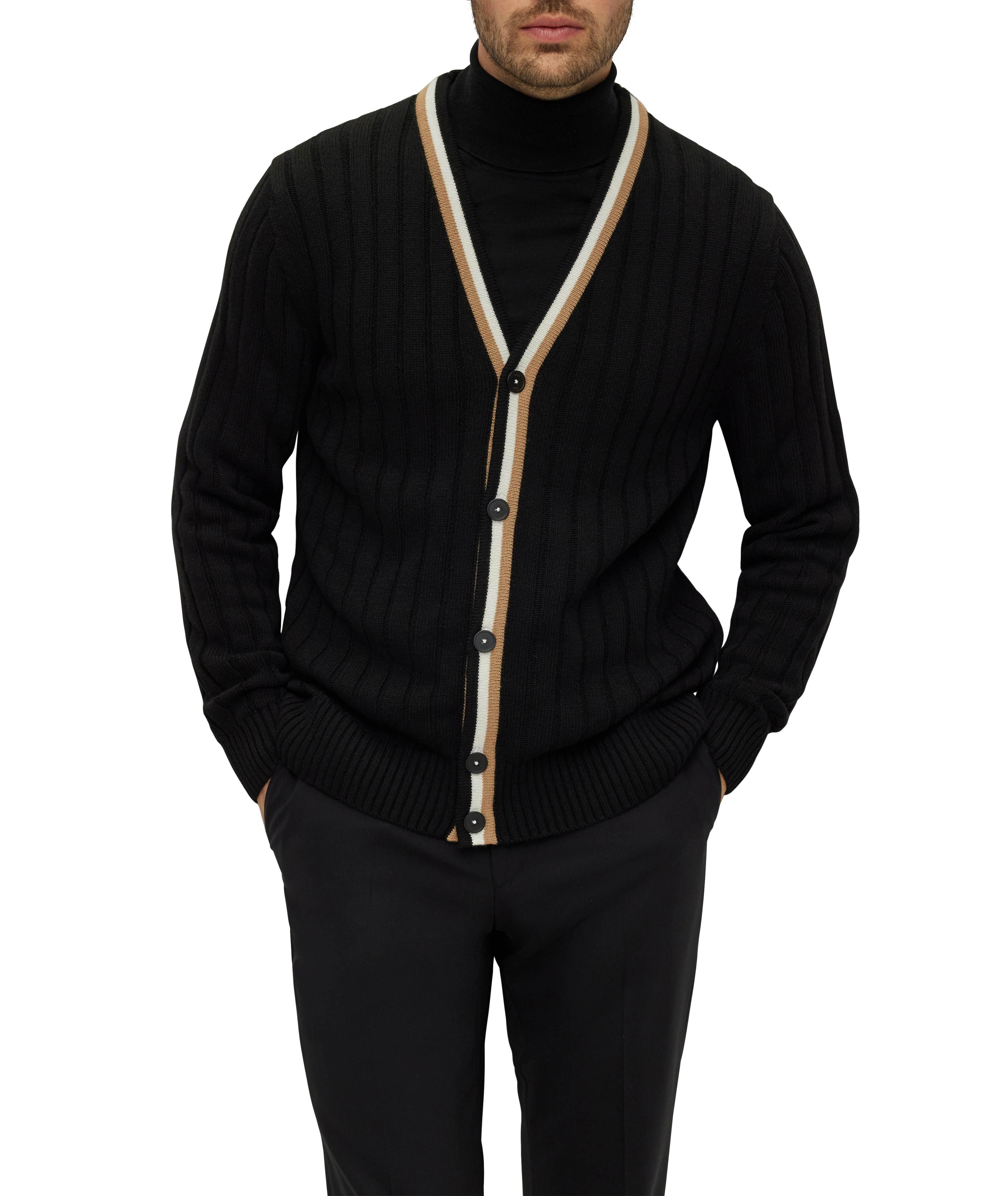 Wool-Blend Signature-Stripe Ribbed Cardigan image 1