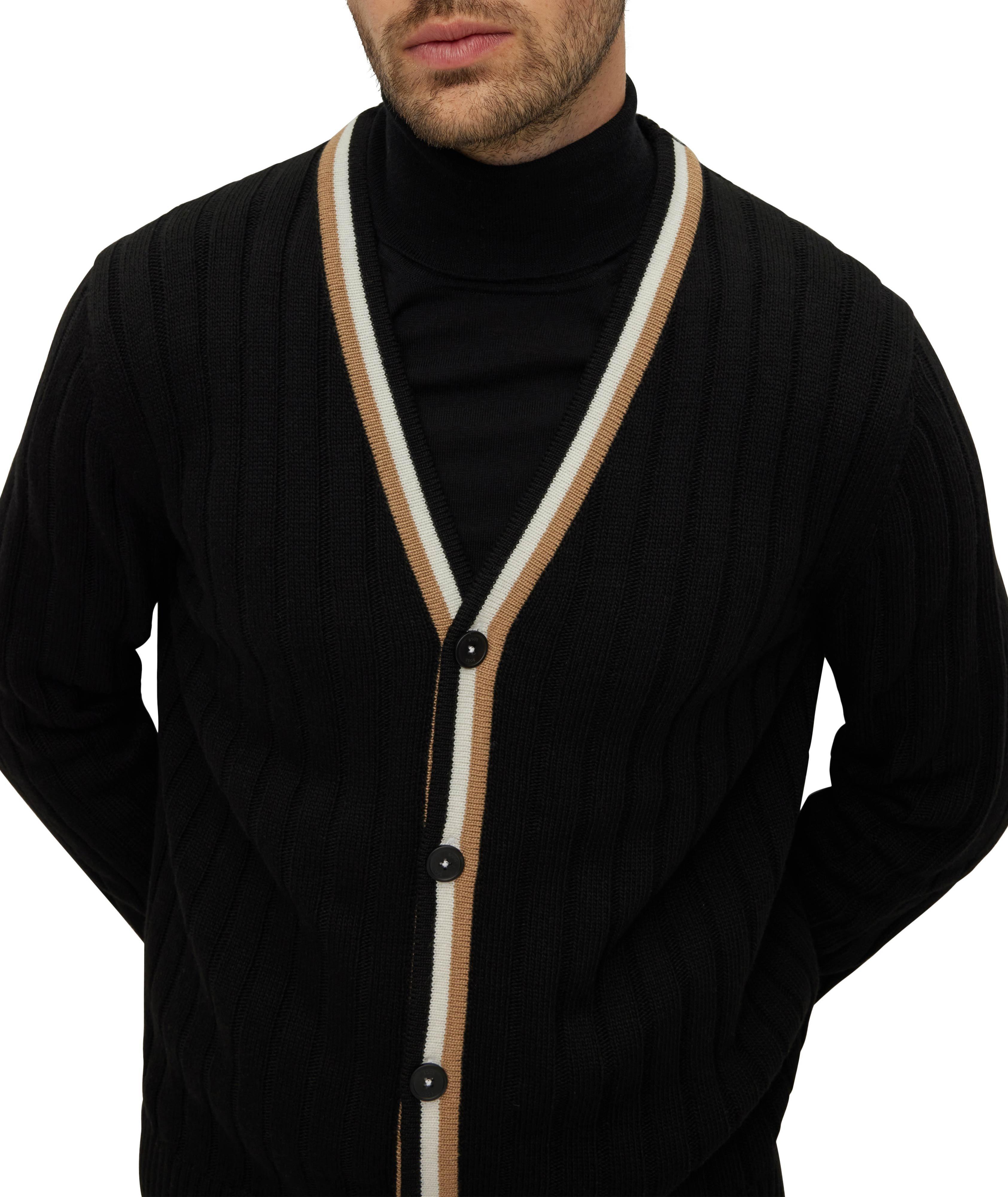 Wool-Blend Signature-Stripe Ribbed Cardigan image 3