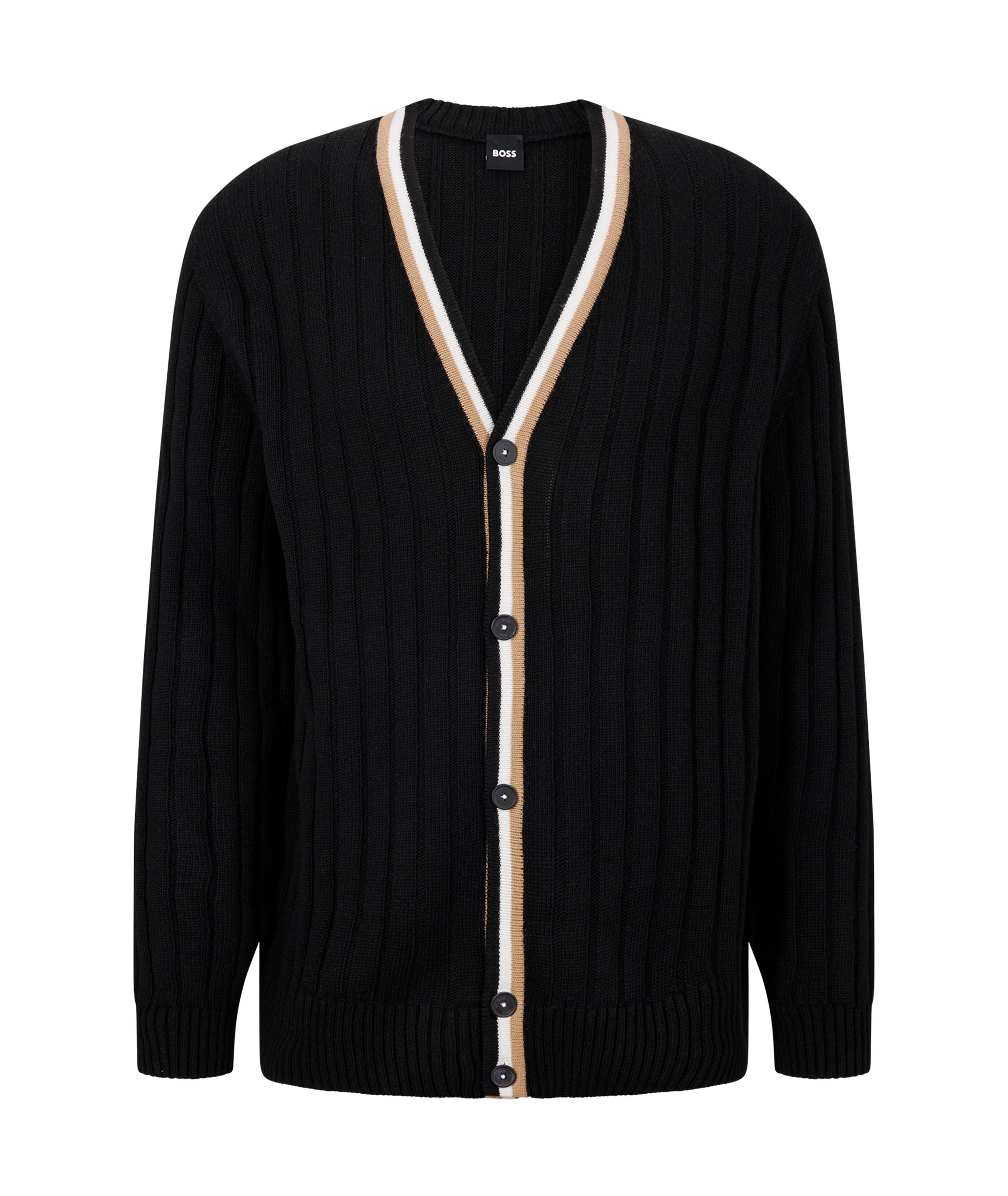 Wool-Blend Signature-Stripe Ribbed Cardigan image 0