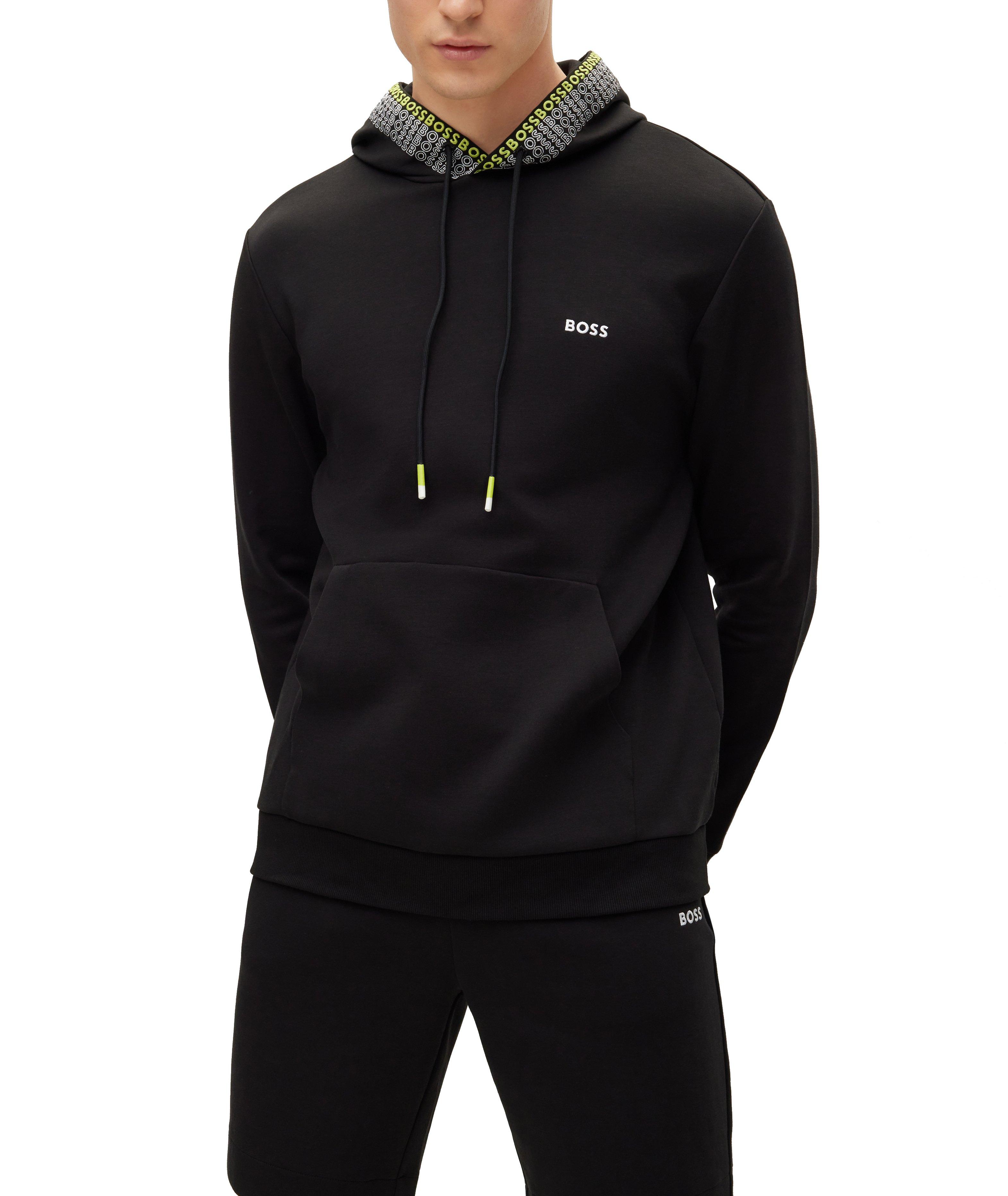 Drawstring Two-Tone Embroidered Logo Hooded Sweater image 1