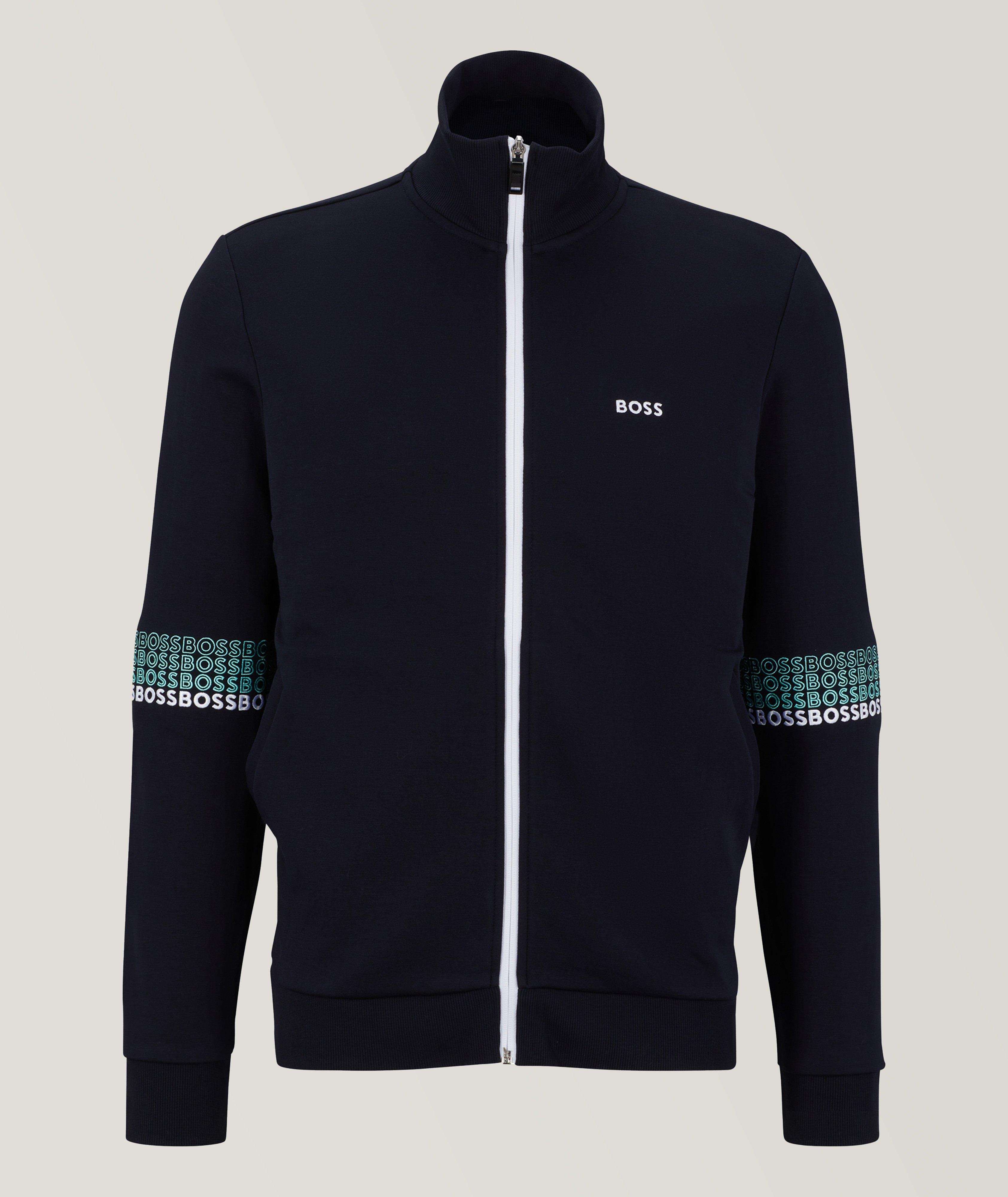 Pull en mélange de coton à glissière avec logos image 0