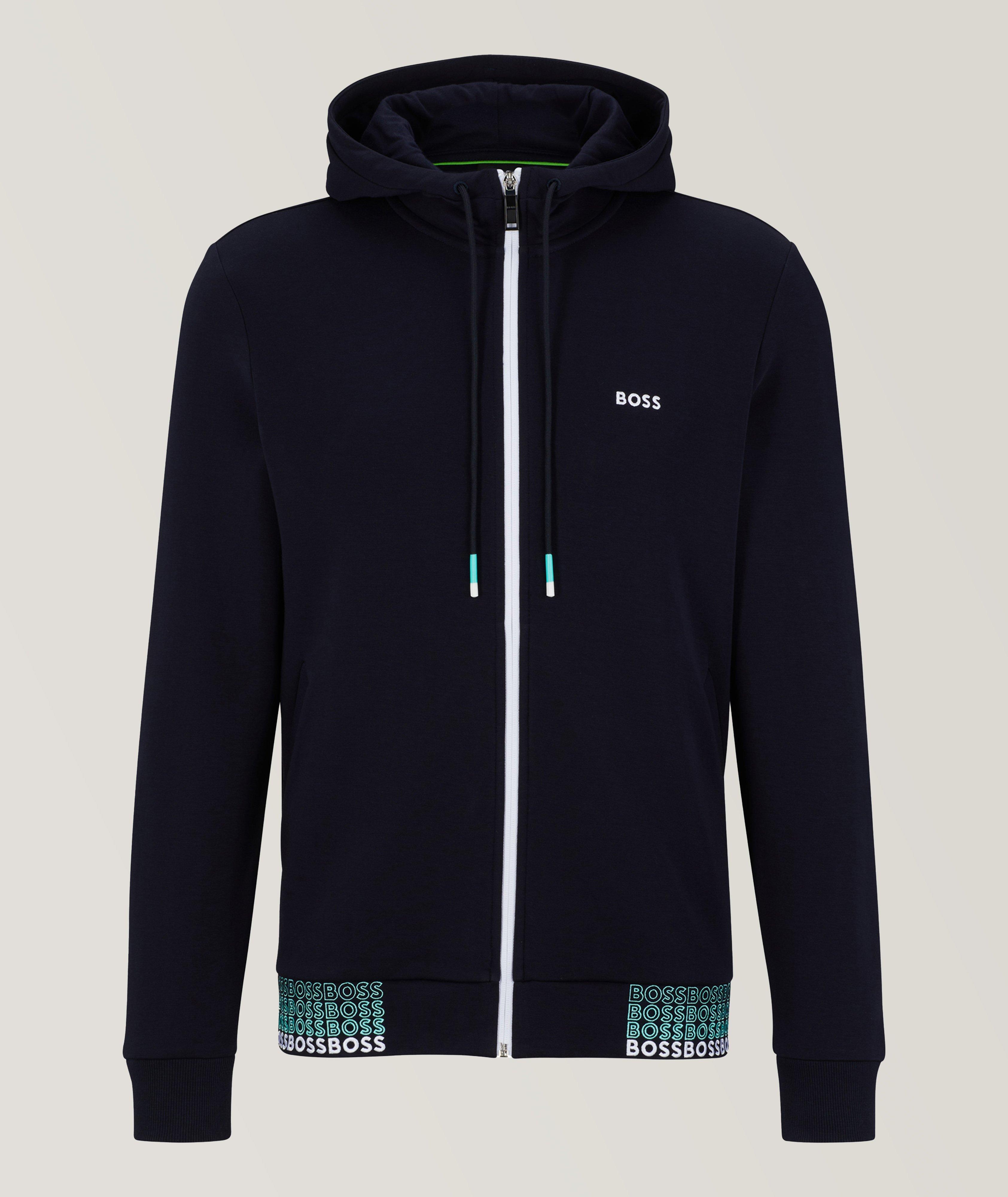 Full-Zip Cotton-Blend Multi Coloured Logo Hooded Sweater image 0