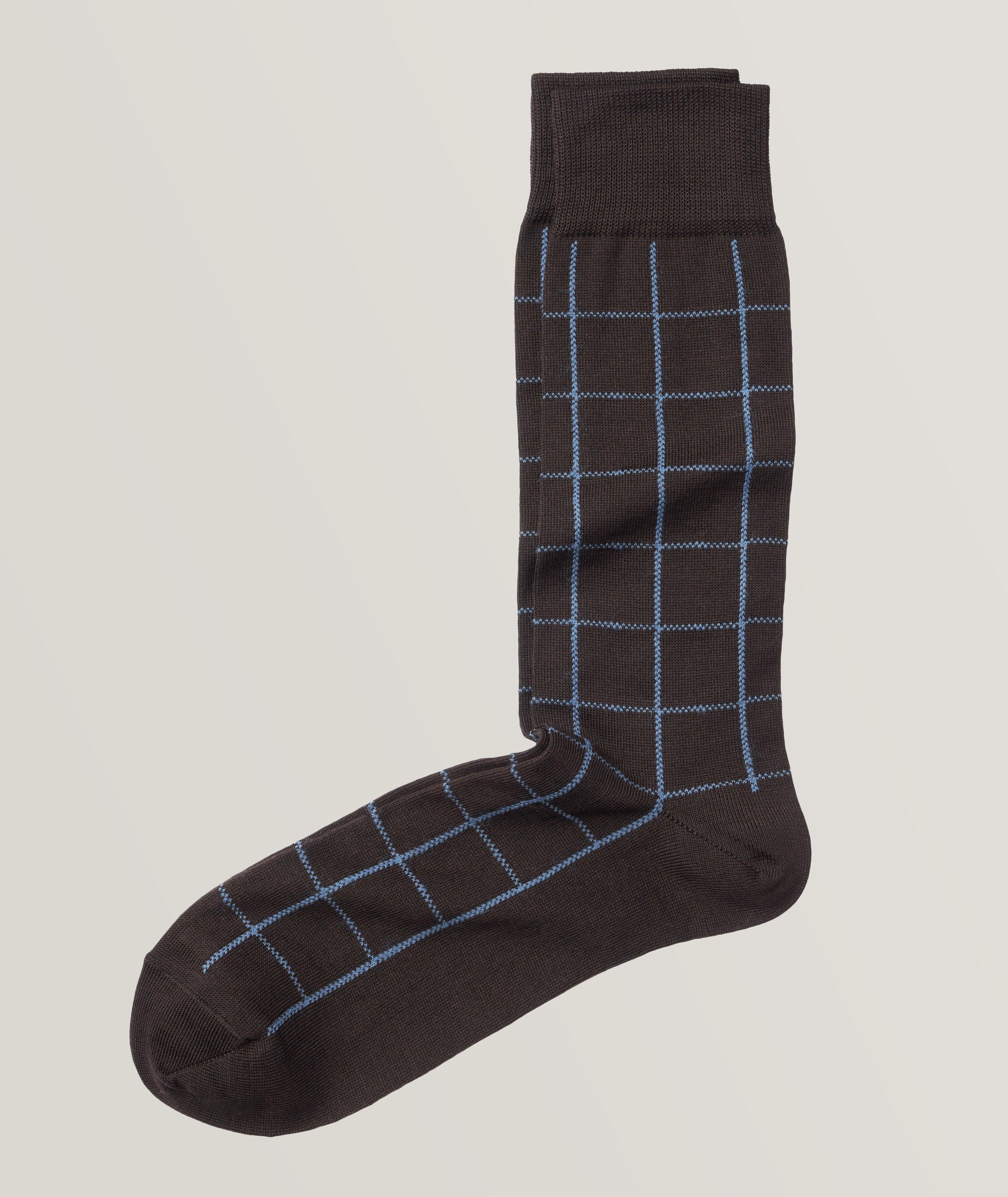 Windowpane Pattern Cotton Blend Socks image 0