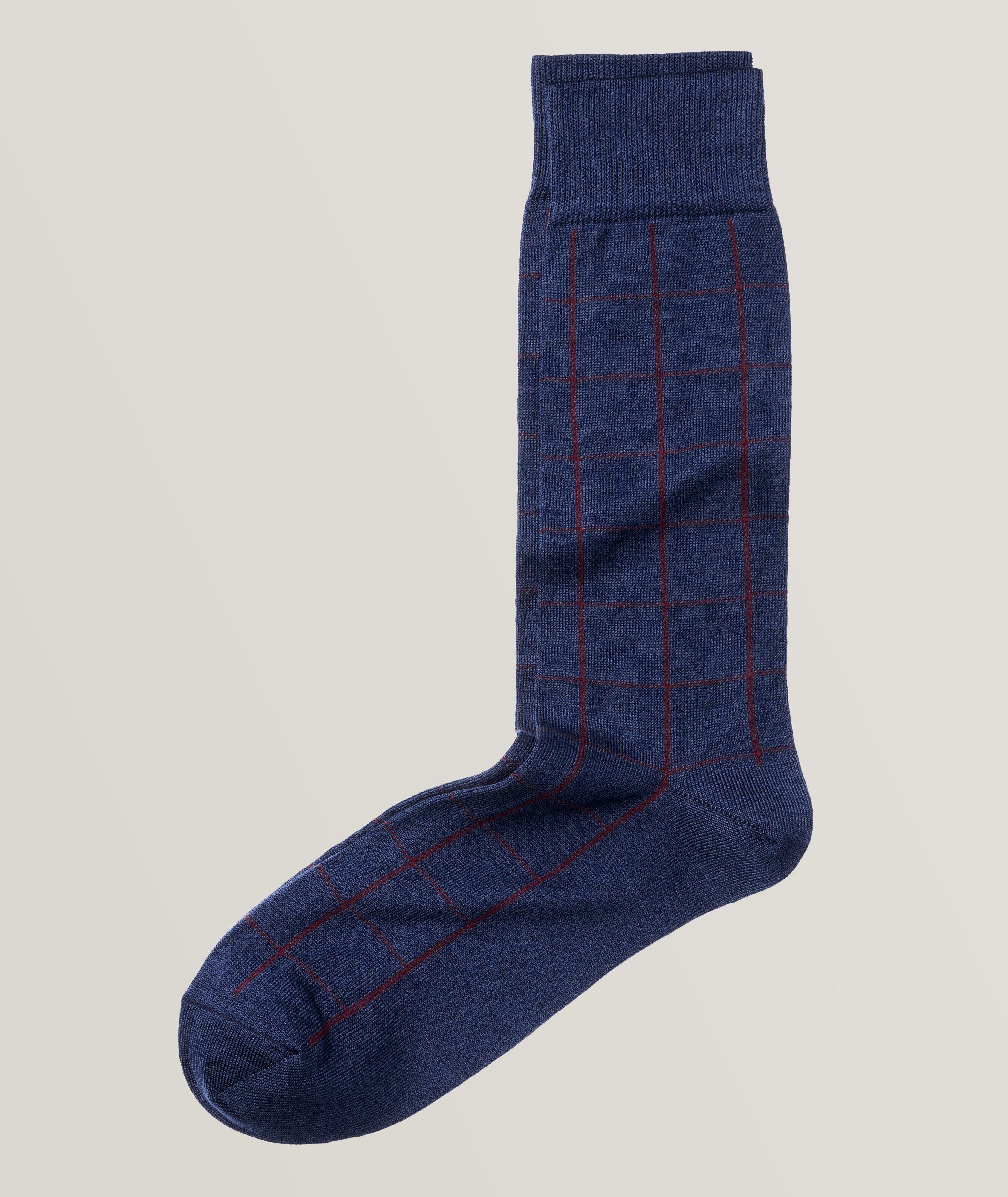 Windowpane Cotton-Blend Socks image 0